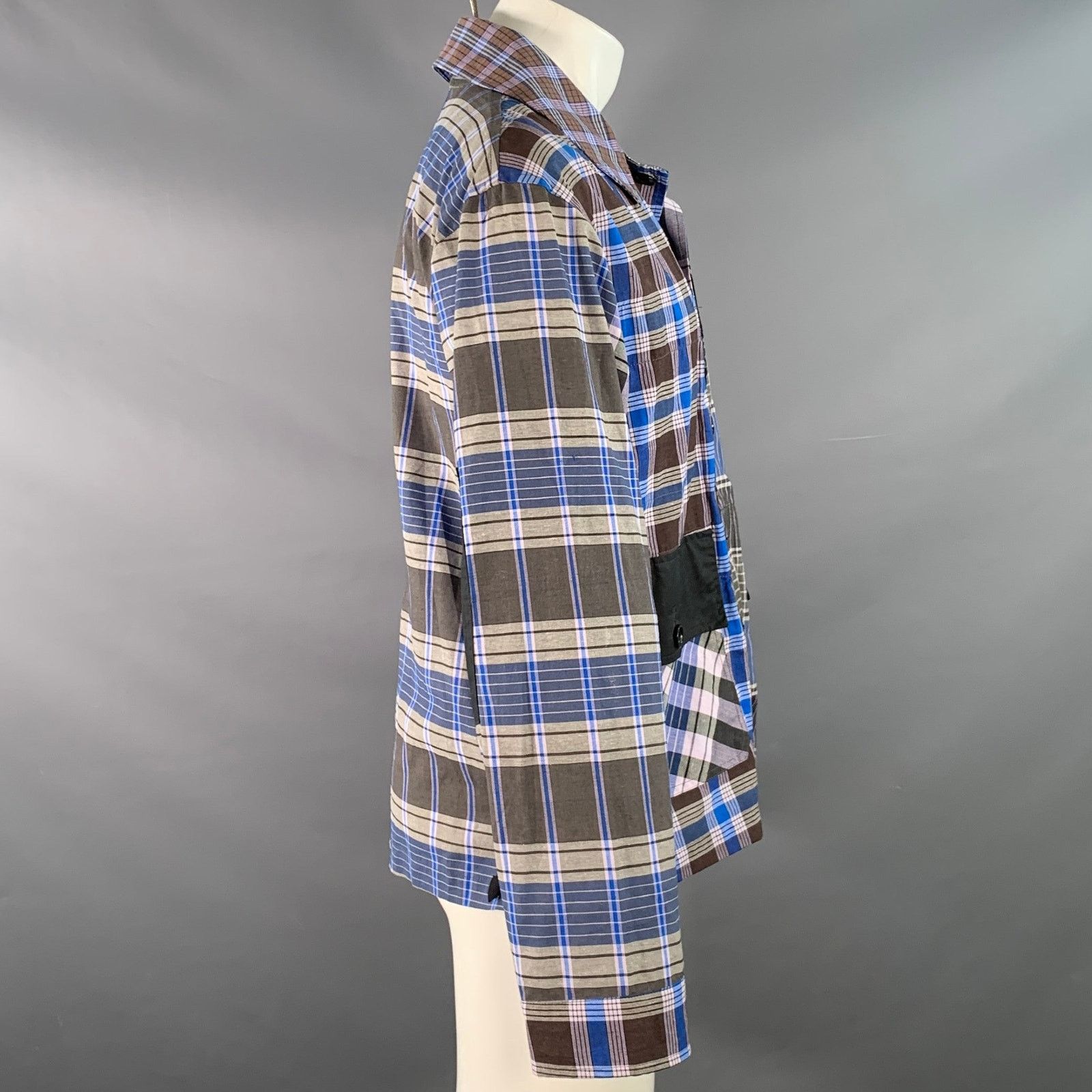 Nicholas Daley M Blue Brown Plaid Cotton Side Ties Shirt Jacket Size US M / EU 48-50 / 2 - 3 Thumbnail