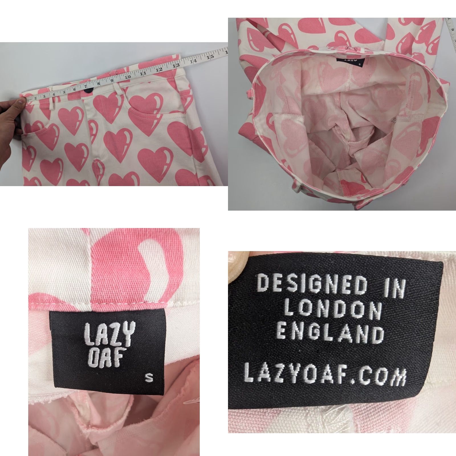 Lazy Oaf Lazy Oaf All My Heart Cropped Pants Women's Size Small White & Pink Hearts Size 28" / US 6 / IT 42 - 8 Thumbnail