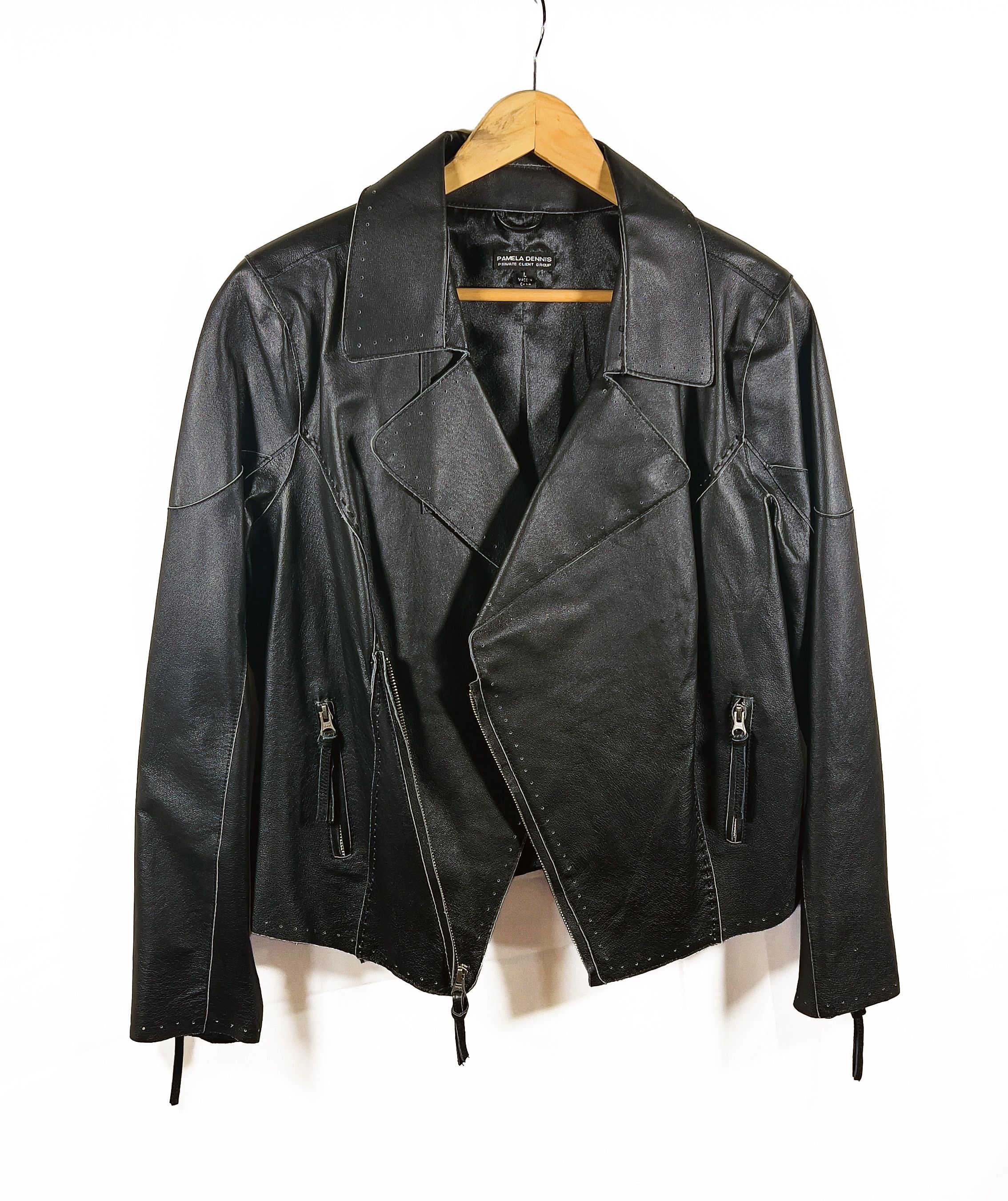 image of Non Signe Unsigned Genuine Leather Motorcycle Jacket By Pamela Dennis in Black, Women's (Size Large