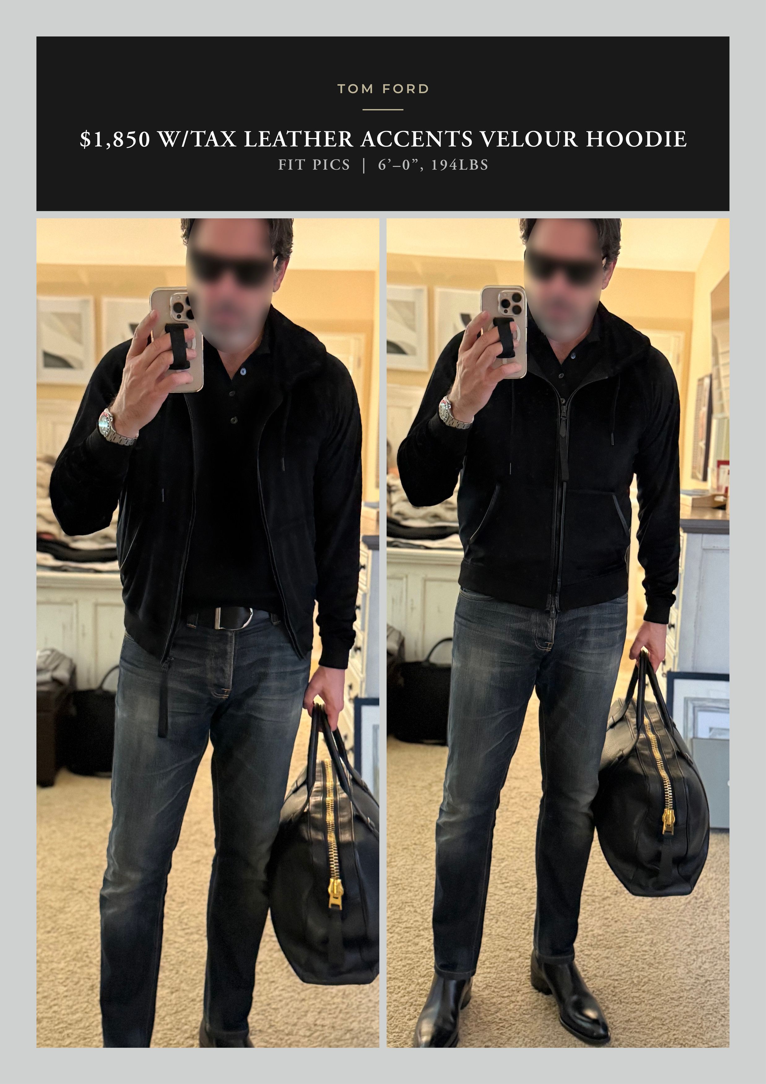 Tom Ford Best Dressed $1,850 w/Tax Leather Accents Double Zip Hoodie Size US M / EU 48-50 / 2 - 1 Thumbnail