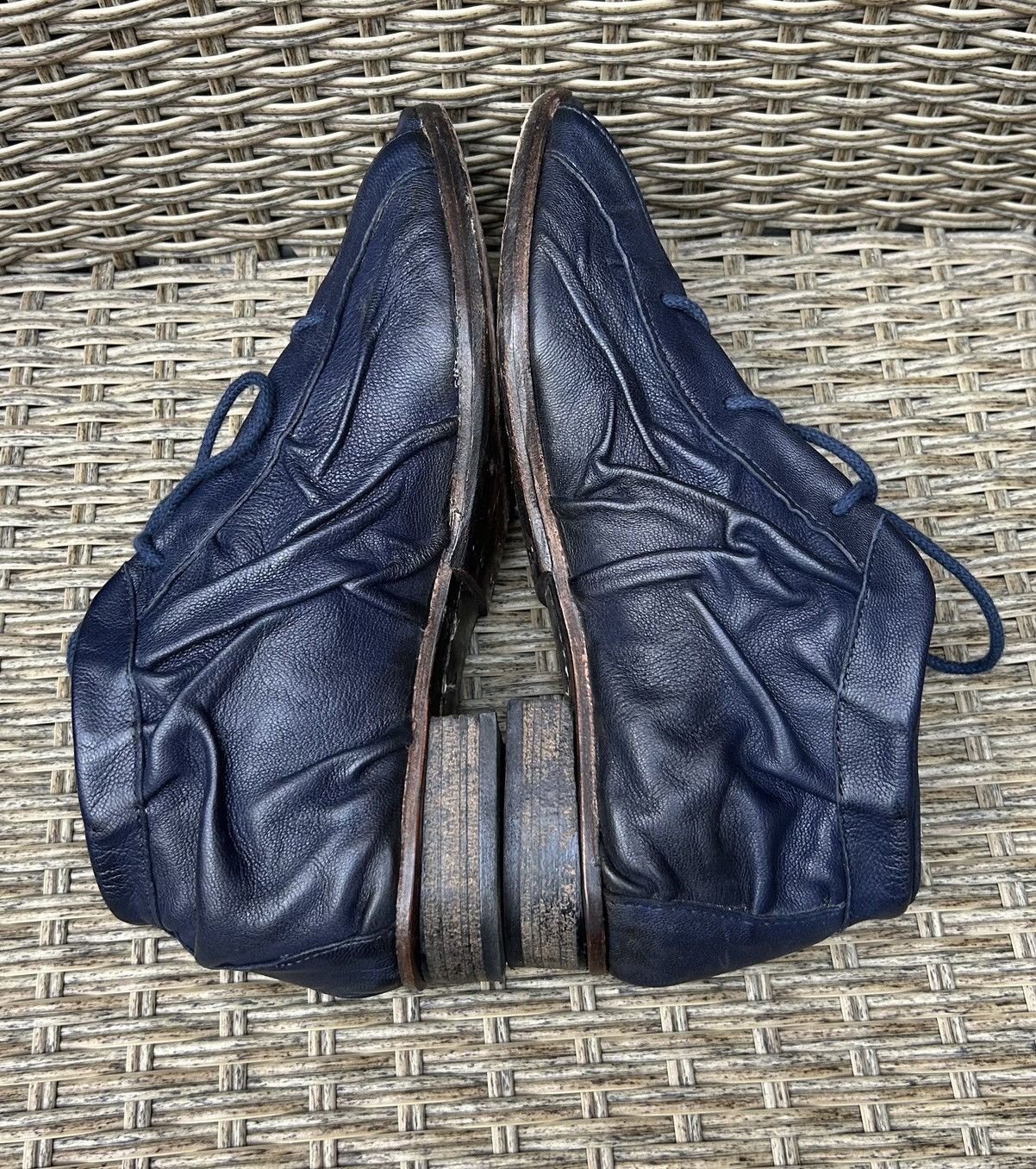 Other Atelier Inscrire Hand Made Navy Wrinkled Leather Ankle Boots Size US 9 / IT 39 - 4 Thumbnail