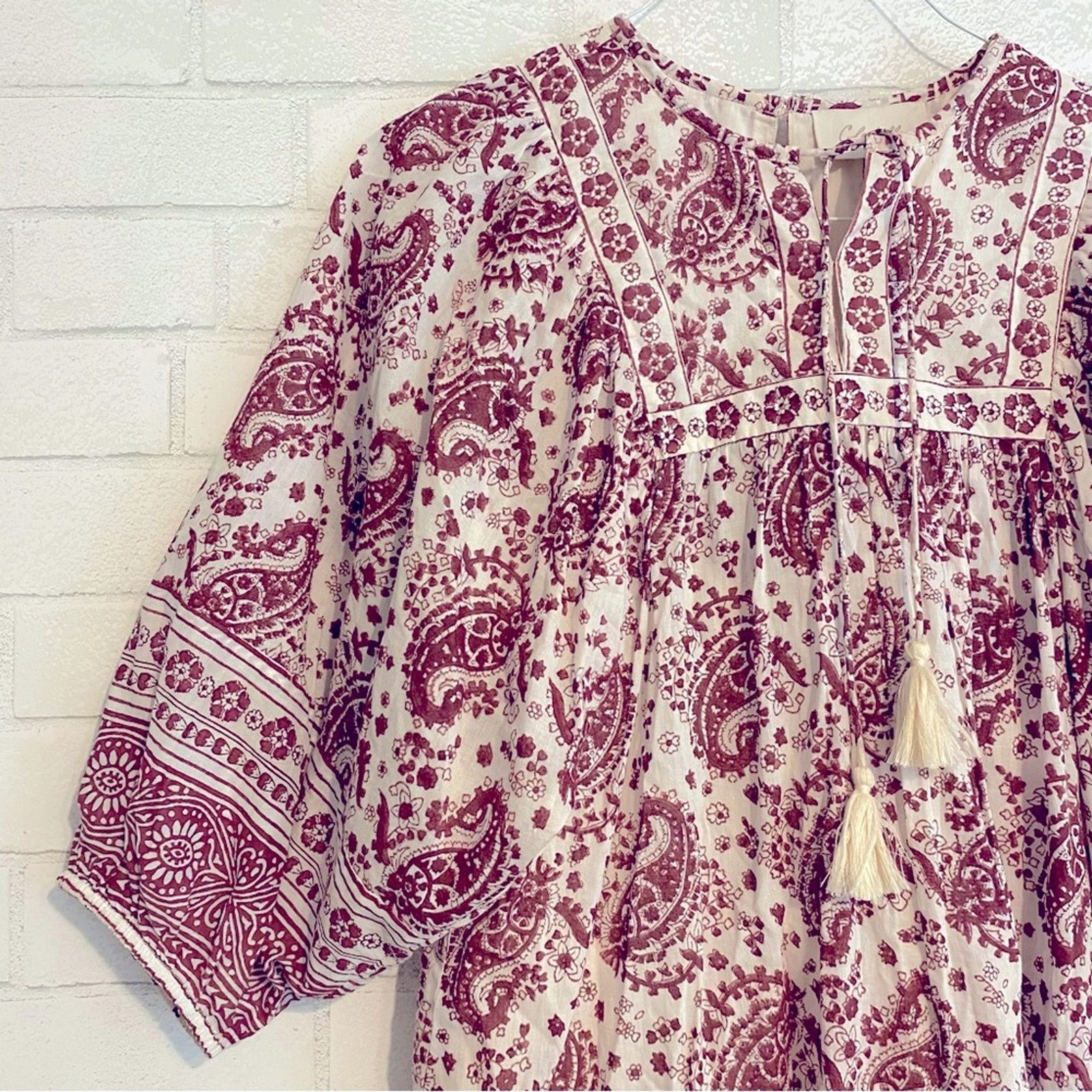 Cleobella EUC Cleobella $198 Mini Dress Burgundy Block Print sz SM Size S / US 4 / IT 40 - 10 Thumbnail