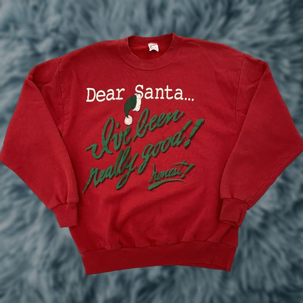 Jerzees VINTAGE Christmas Holiday Sweater Adult Dear Santa Pullover Red Mens Large L 90s Brand JERZEES Size Size L / US 10 / IT 46 - 1 Thumbnail