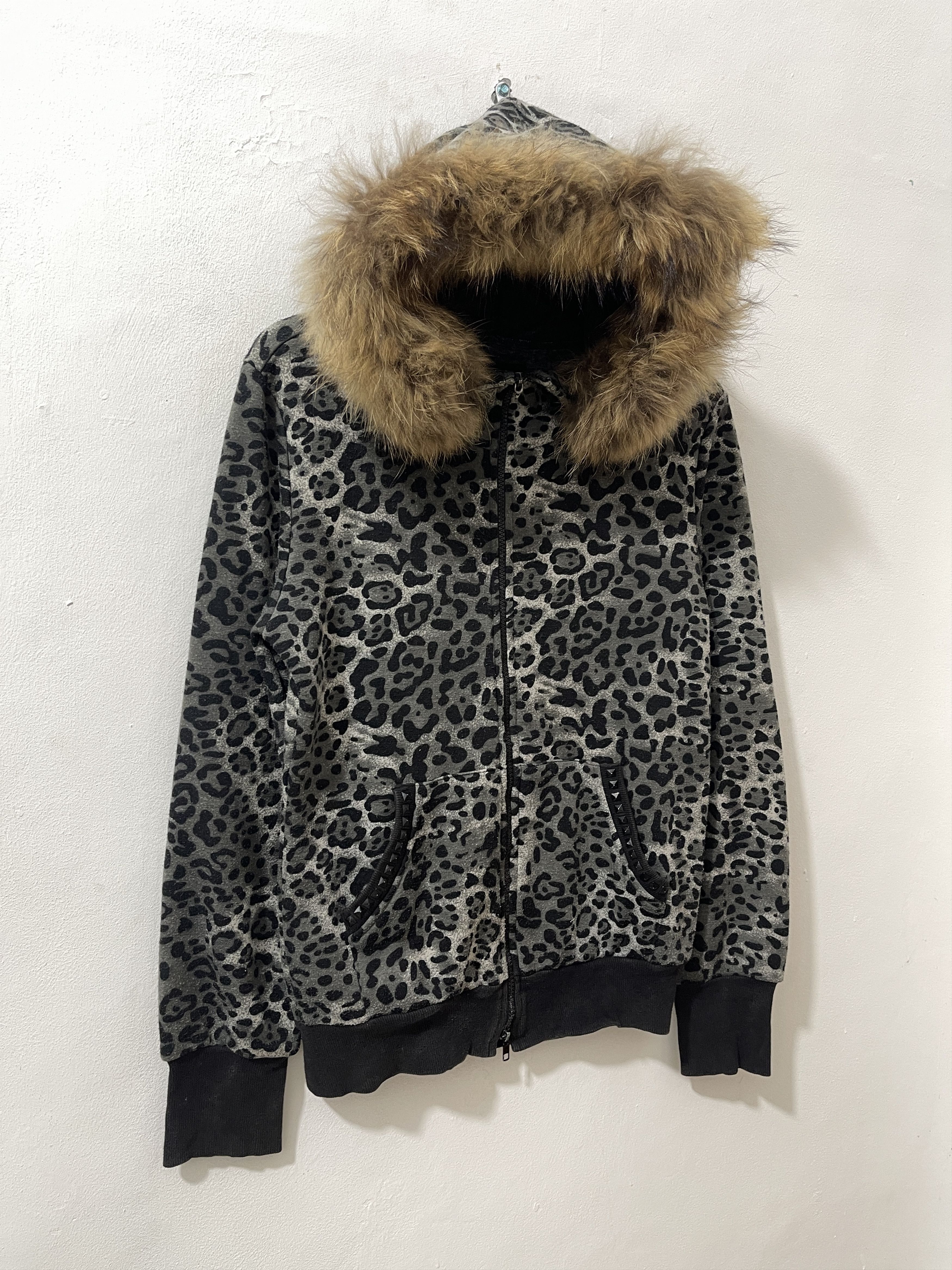Japanese Brand 2000s Roshell Japan Punk Stud Leopard Fur Vkei Style Hoodie Size US M / EU 48-50 / 2 - 3 Thumbnail