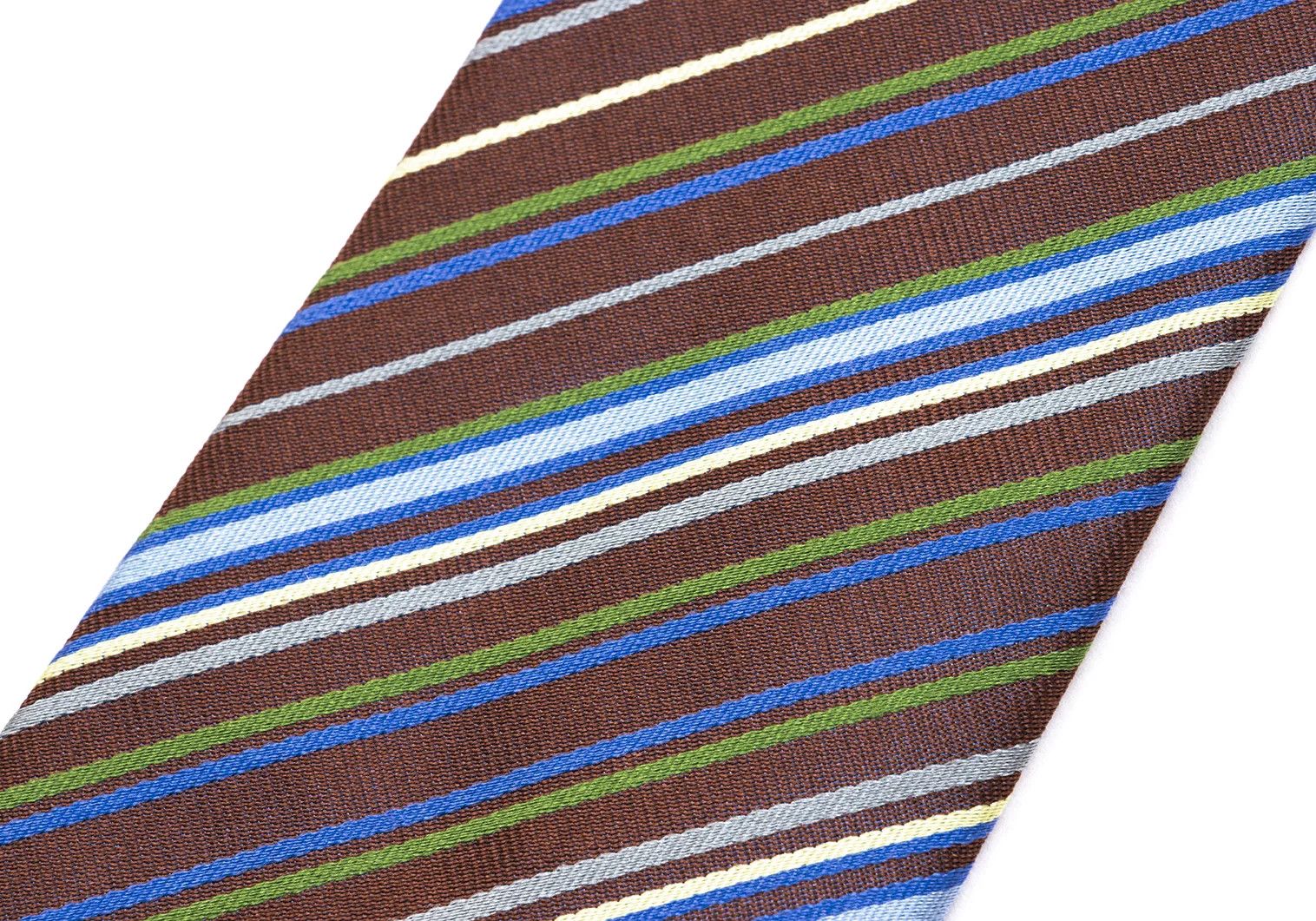 Hermes Multi-Stripe Jacquard Silk Tie in Brown, Blue, and Green Size ONE SIZE - 4 Thumbnail