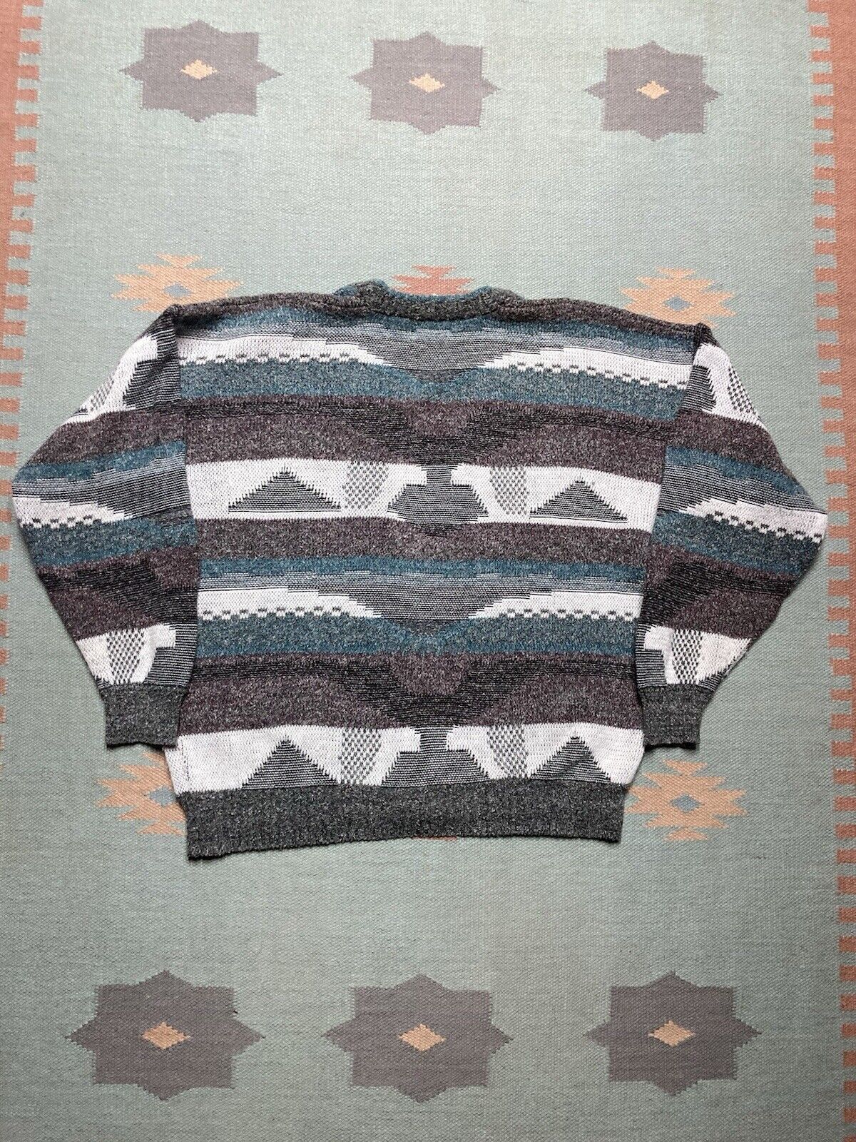 Vintage VTG knit cardigan sweater acrylic blend geometric striped XL Size US XL / EU 56 / 4 - 4 Thumbnail