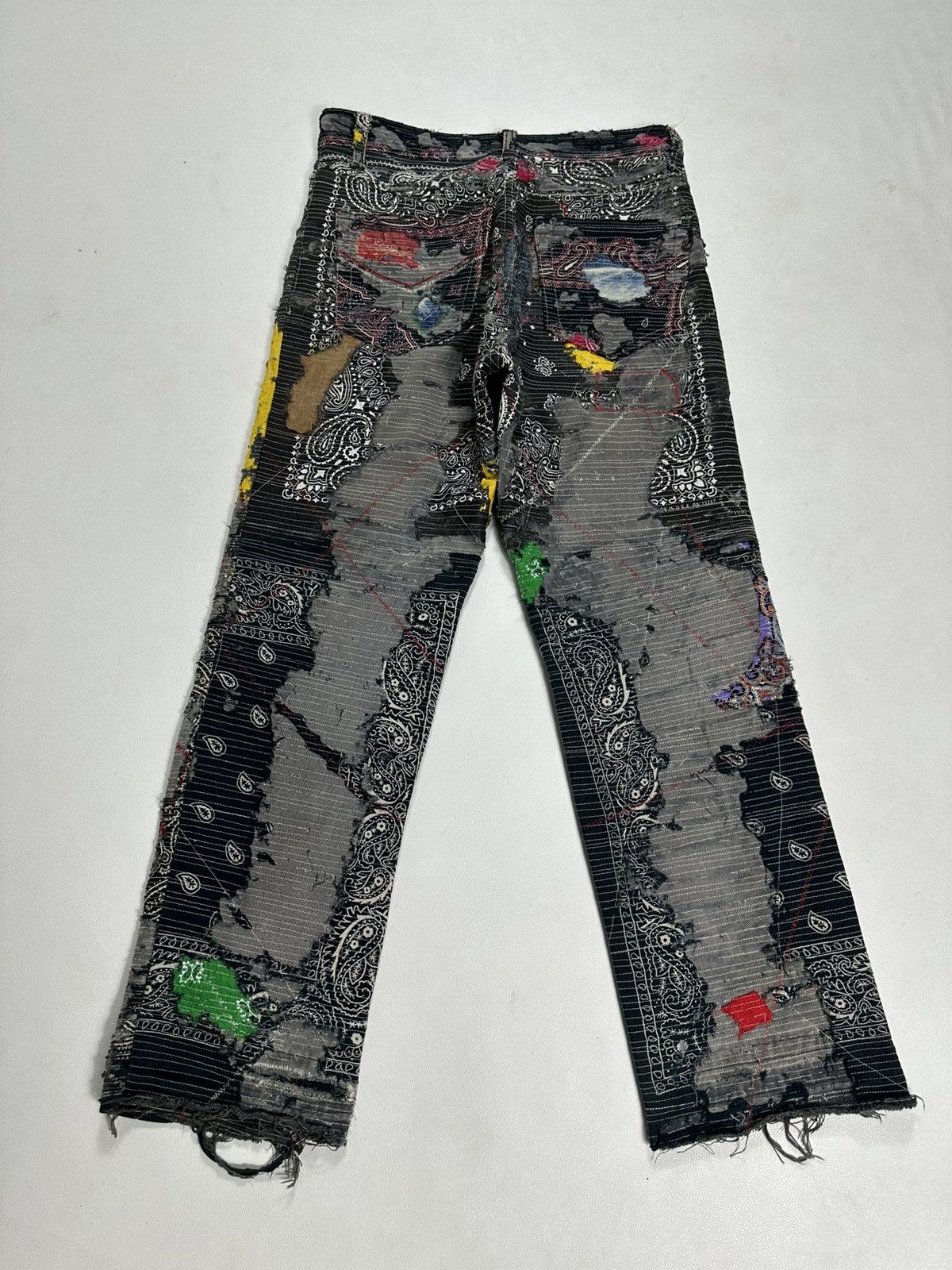 Handmade Custom Made Distressed Paisley Patchwork hemless Jeans pants Size US 30 / EU 46 - 9 Thumbnail