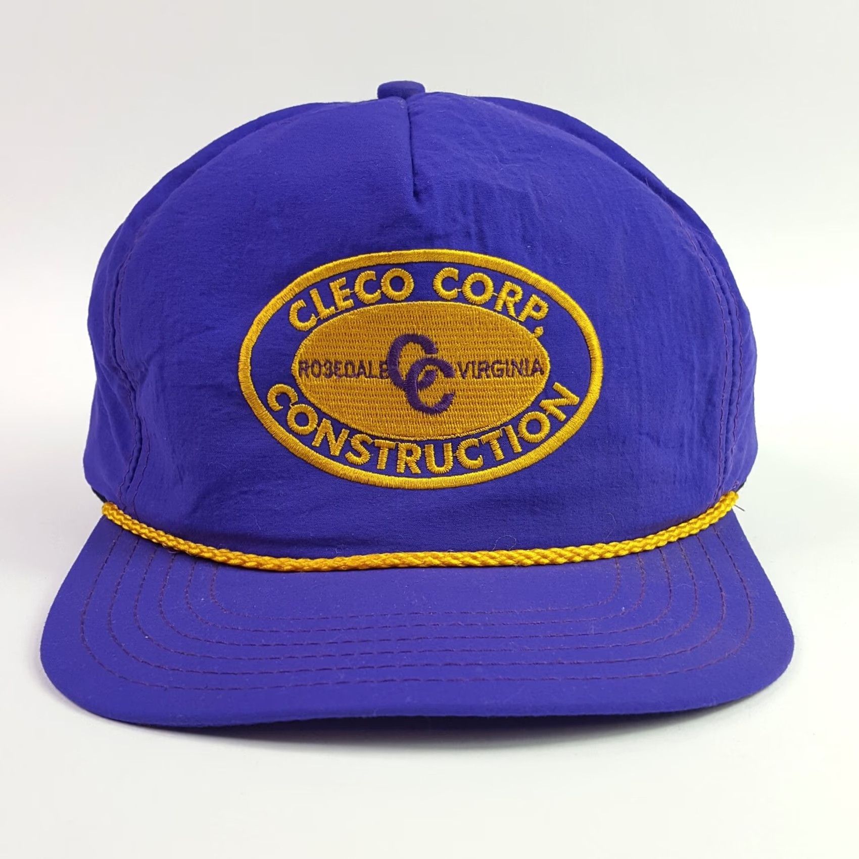 Roper VINTAGE Cleco Construction Purple USA Made Trucker Hat Snapback Retro Rope Cap Hat Mens Adjustable Nylon Embroidered 80s 90s Size ONE SIZE - 2 Thumbnail