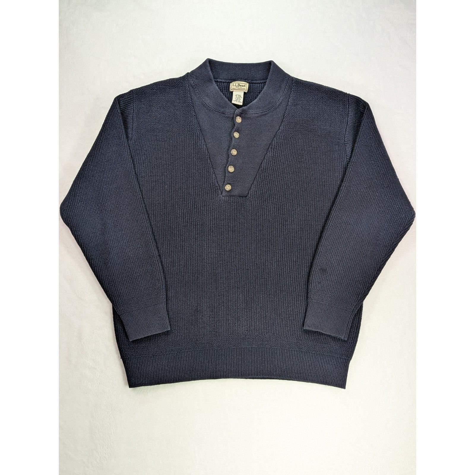 L.L. Bean Mens Large-Reg Navy Fisherman Sweater Pullover Knit Henley Size US L / EU 52-54 / 3 - 1 Thumbnail