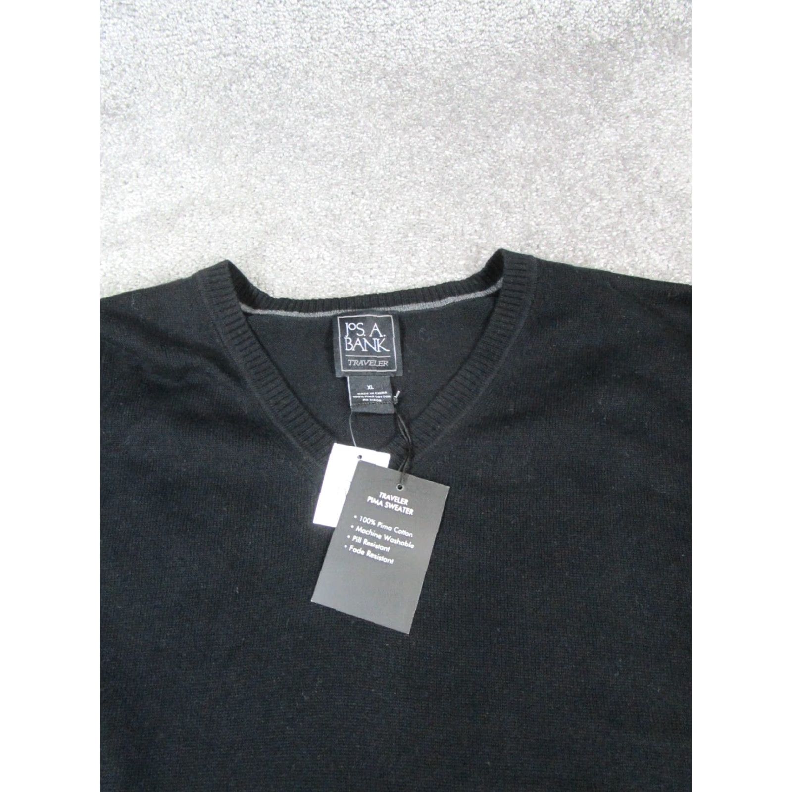 Jos. A. Bank Jos.A.Bank Sweater Mens XL Black Knit Pullover Knit Cotton V-Neck Regular Fit Golf Hiking Walking Shirt Mens XL Black Pullover Size US XL / EU 56 / 4 - 2 Thumbnail