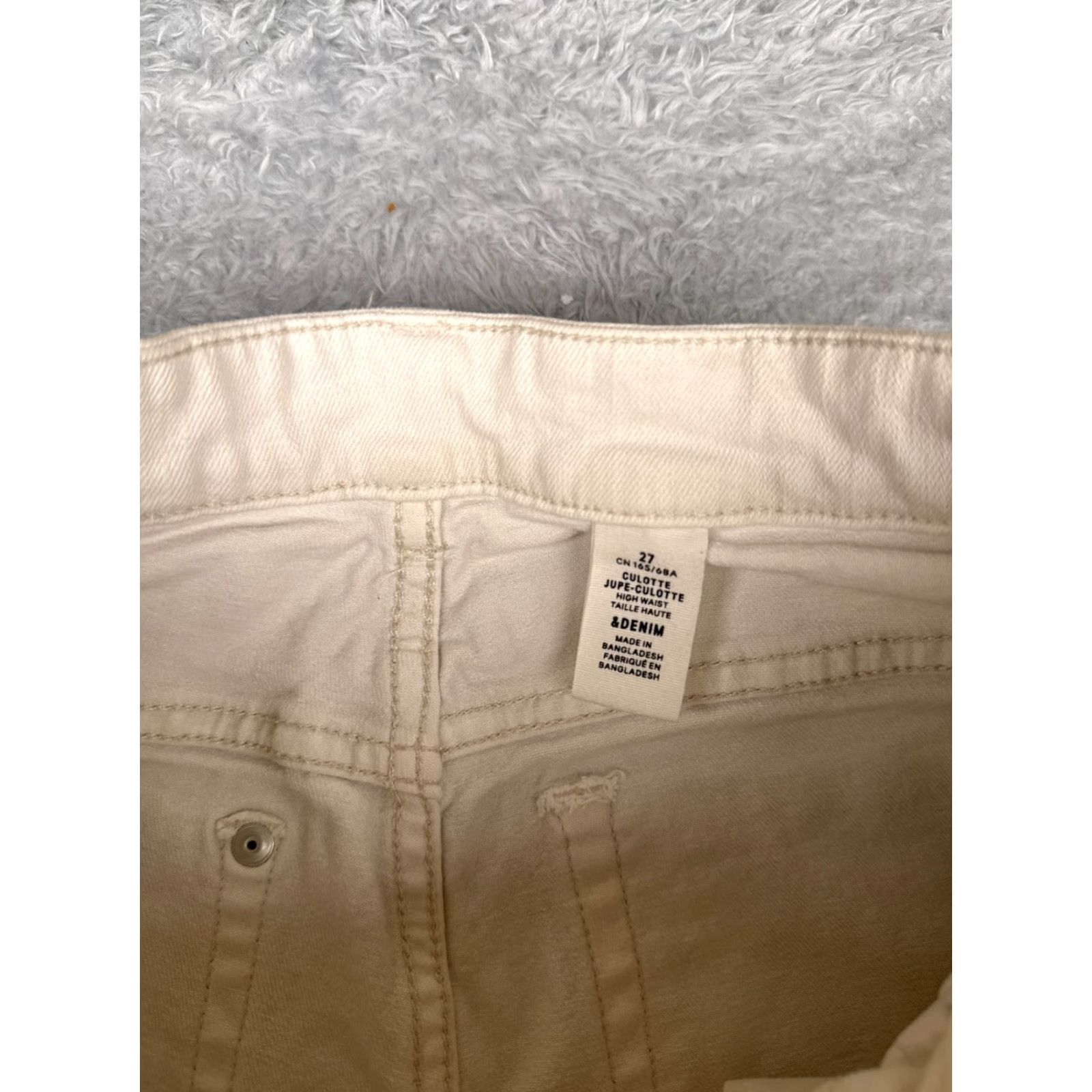 Denime &Denim Jeans Womens White High Rise Wide Leg Cotton Blend 27 Regular 26x25 Distressed, Raw Hem, Logo, Embroidered 5-Pocket Denim Vintage No Mens? Size 27" / US 4 / IT 40 - 6 Thumbnail