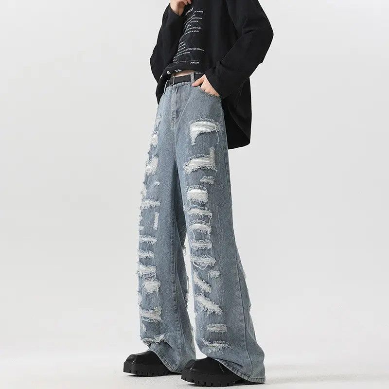 Japanese Brand × Jean Retro loose wide leg fringed ripped jeans Size US 30 / EU 46 - 3 Thumbnail