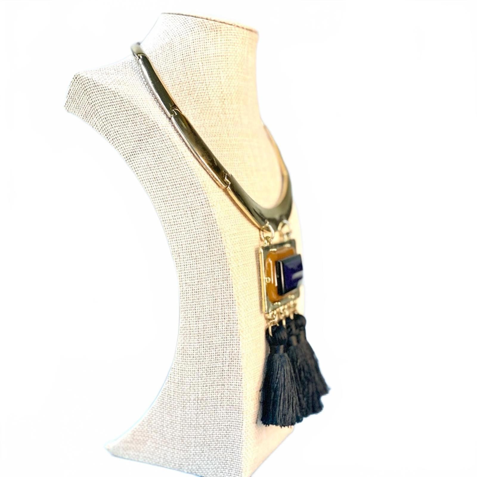 Chicos Chico’s Statement Collar Necklace Blue Stone Tassel Pendant Size ONE SIZE - 3 Thumbnail