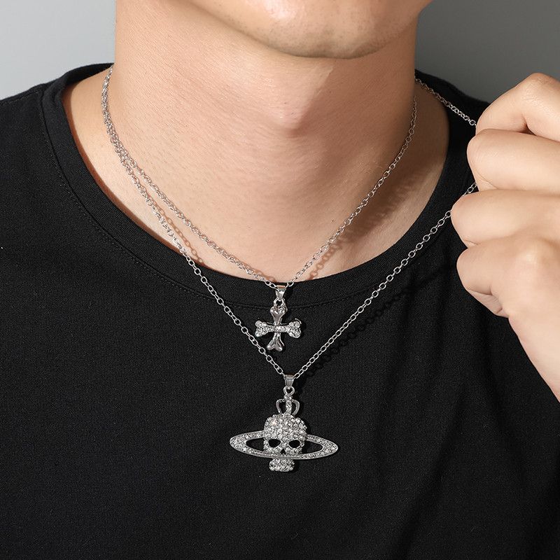 Jewelry Rhinestone Skull Cross Necklace Size ONE SIZE - 7 Thumbnail