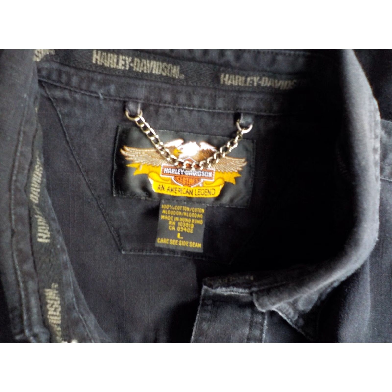 Harley Davidson VINTAGE Harley-Davidson Shirt Denim Long Sleeve Button-Front Off Black 2 Pocket 100% Cotton L Mens Size US L / EU 52-54 / 3 - 6 Thumbnail
