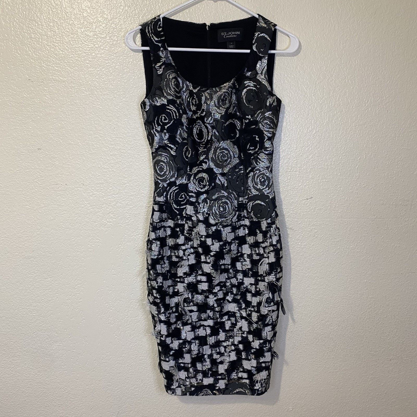 St. John ST JOHN COUTURE Dress Black Caviar & Silk Metallic Silver Size XS / US 0-2 / IT 36-38 - 1 Thumbnail
