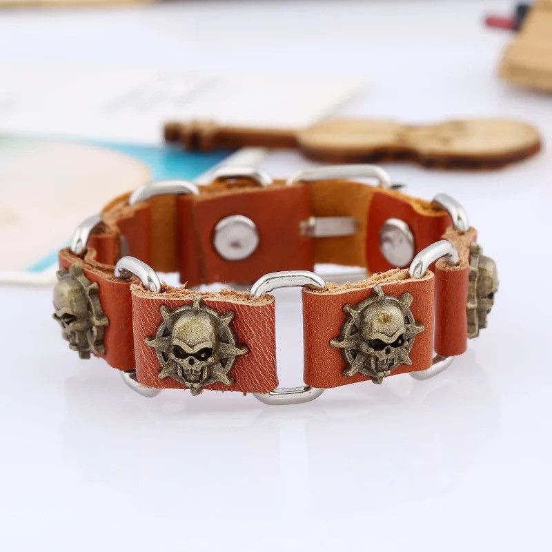 Other Adjustable Gothic Skull Leather Bracelet Size ONE SIZE - 4 Thumbnail