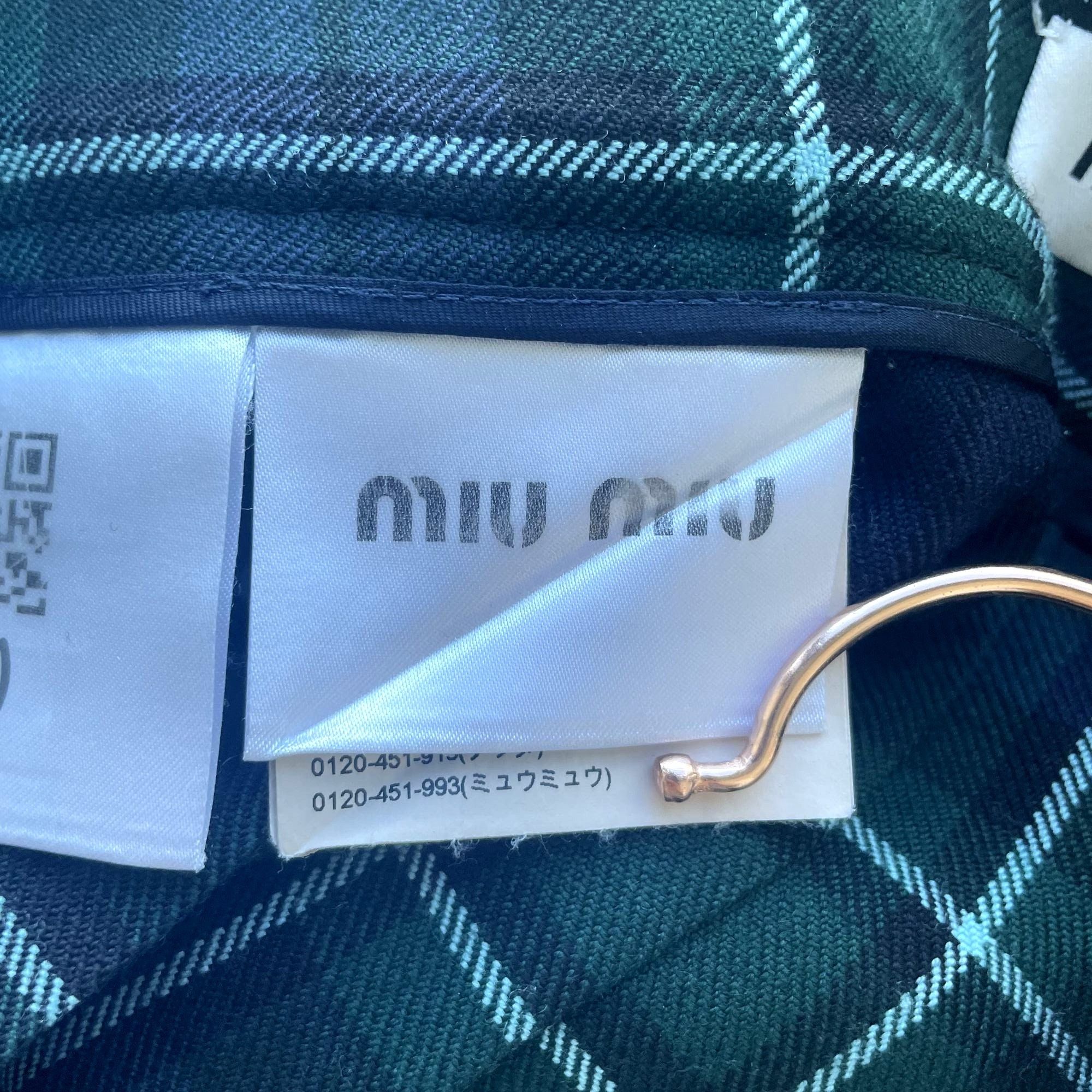 Miu Miu Miu Miu Green & Navy Plaid Pleated Wool Skirt Made In Italy Size 38" / US 16 / IT 52 - 8 Thumbnail