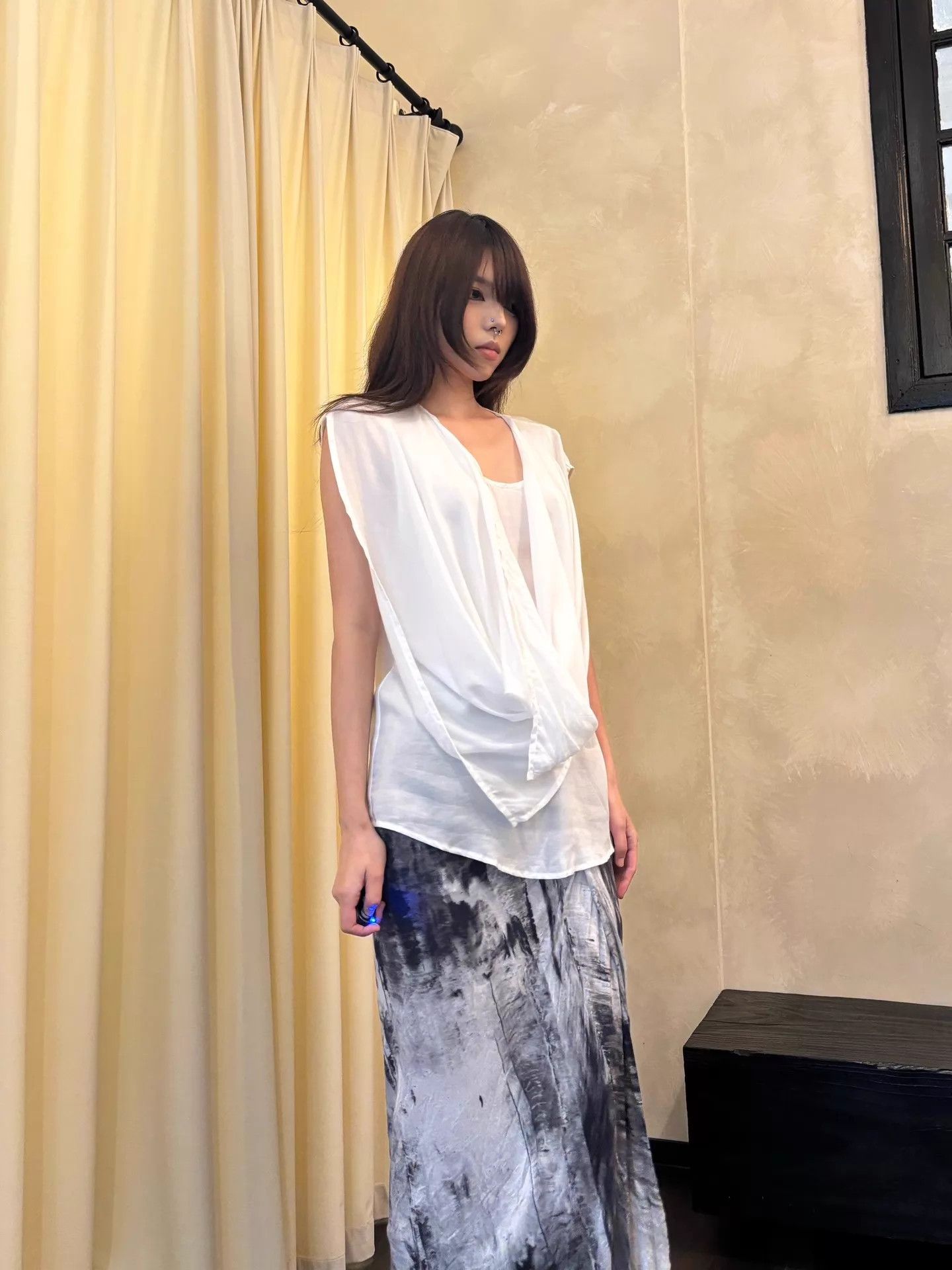 Limi Feu LIMI FEU Tencel Drop Shoulder Mock Two-Piece Draped Neck Top S Size S / US 4 / IT 40 - 7 Thumbnail