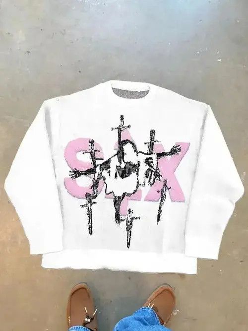 Anime × Aran Isles Knitwear × Japanese Brand Goth Harajuku Knitted Sweater Men Size US M / EU 48-50 / 2 - 1 Thumbnail