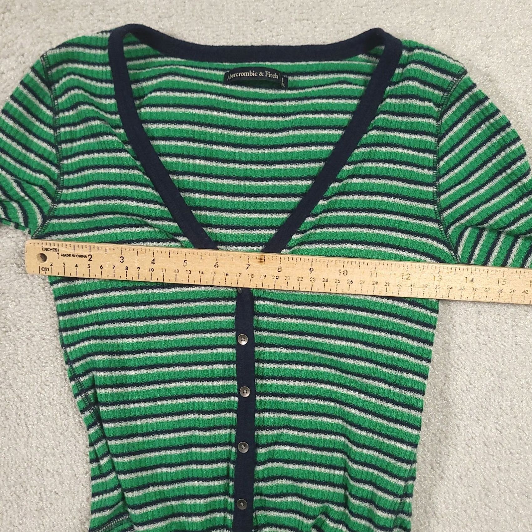 Abercrombie & Fitch Abercrombie & Fitch Long Sleeve Henley Shirt Small Tie Front Y2K Bella Swan Green Striped Cotton Blend Button-Up Womens Shirt Size S / US 4 / IT 40 - 3 Thumbnail