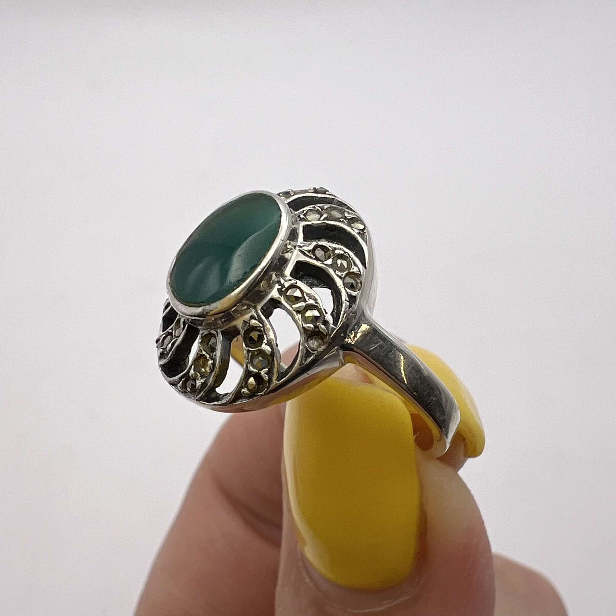 Vintage Vintage Sterling Silver Jewelry Ring Agate Signed Size 8.5 Size ONE SIZE - 8 Thumbnail