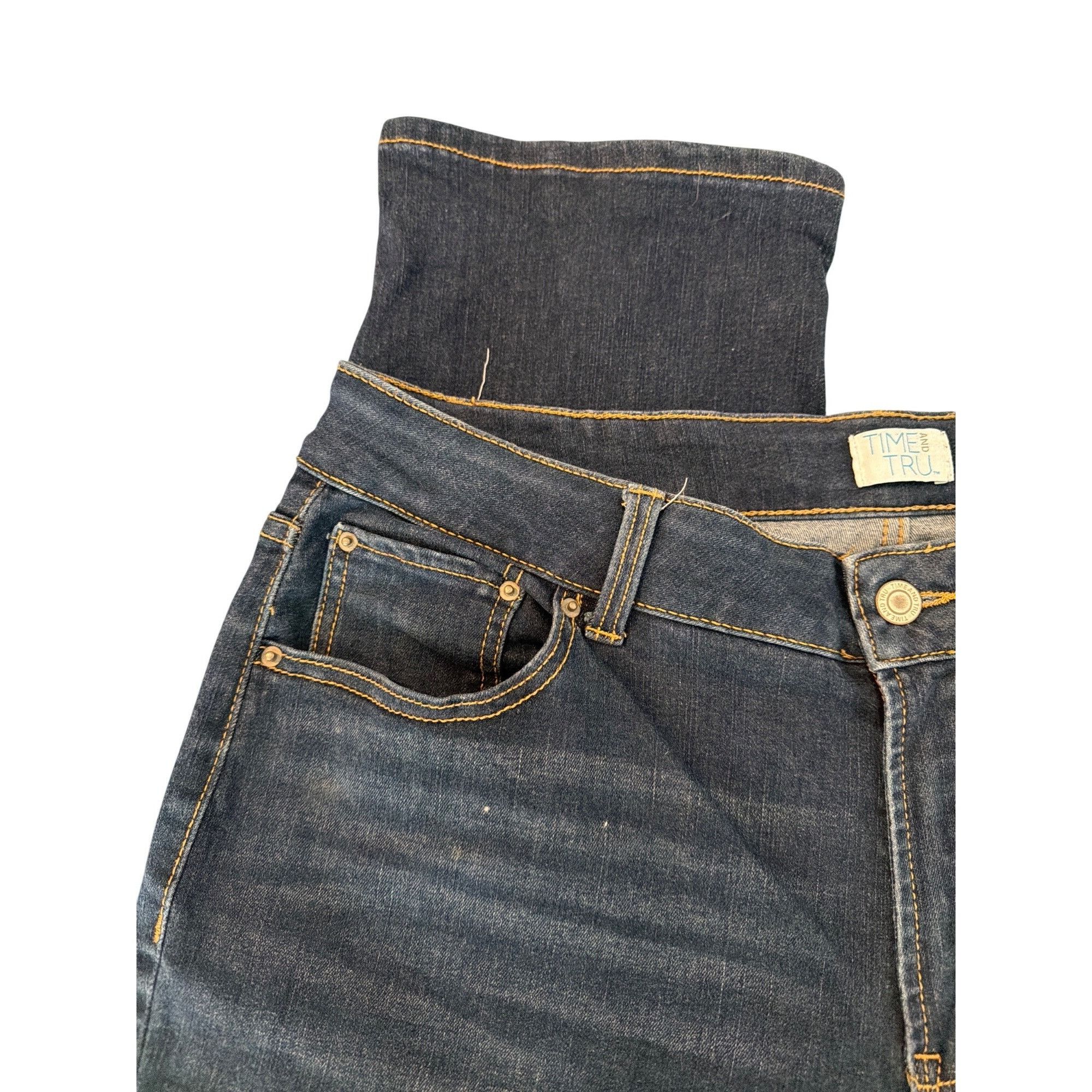H&M Time Tru Dark Wash Jeans Straight Legs Yellow Stitching High Size 40" / US 18 - 2 Thumbnail