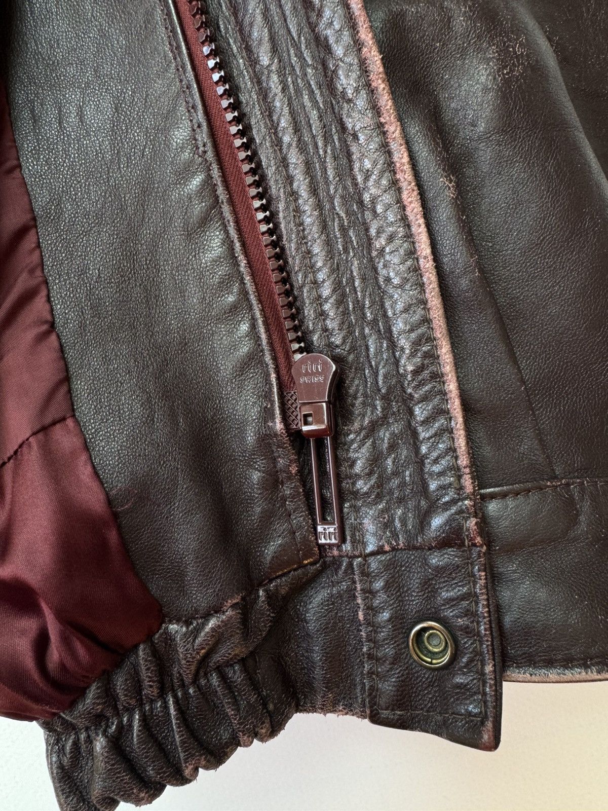 Leather Vintage Distressed Leather Bomber Jacket w/ Riri Zippers Size US M / EU 48-50 / 2 - 5 Thumbnail