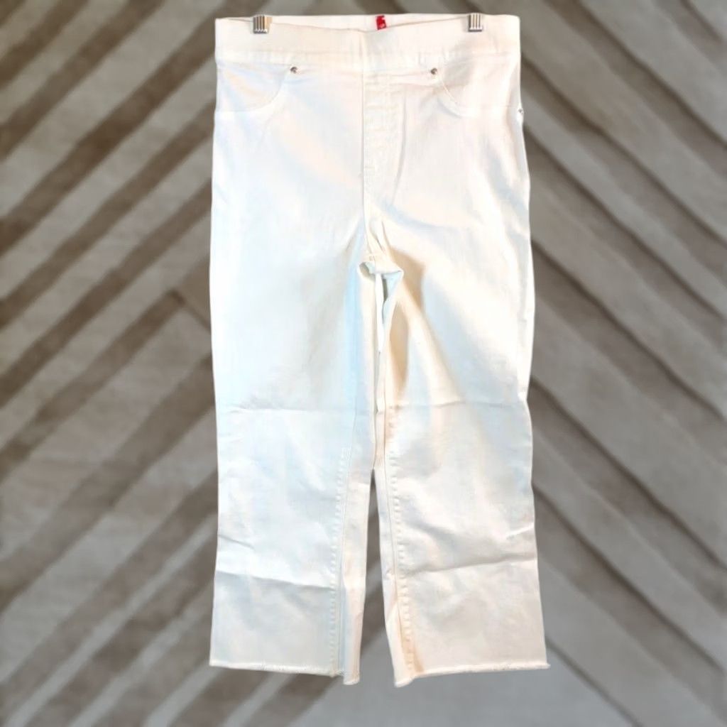 Spanx Spanx Womens Pants White Pull On High Rise Wide Cropped Raw Hems Stretch Medium Size 32" / US 10 / IT 46 - 1 Thumbnail