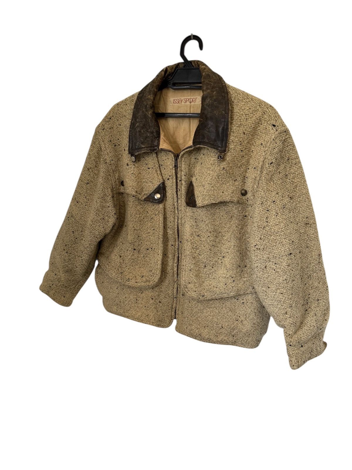 Issey Miyake SUPER RARE VINTAGE ISSEY MIYAKE KNIT JACKET LEATHER COLLAR Size US M / EU 48-50 / 2 - 3 Thumbnail