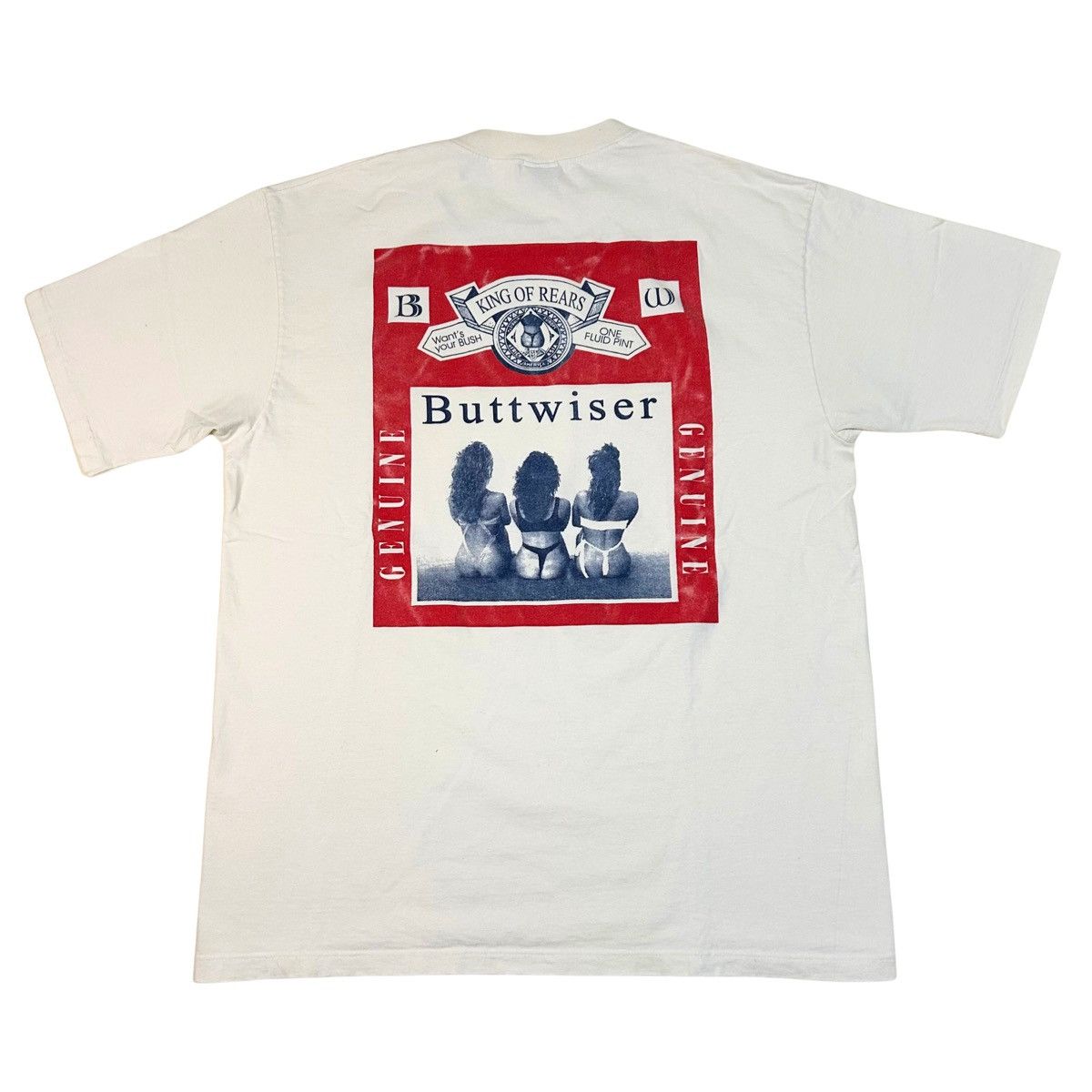Budweiser 1990s Buttweiser ‘King of Rears’ Budweiser Parody T Shirt Size US L / EU 52-54 / 3 - 1 Thumbnail