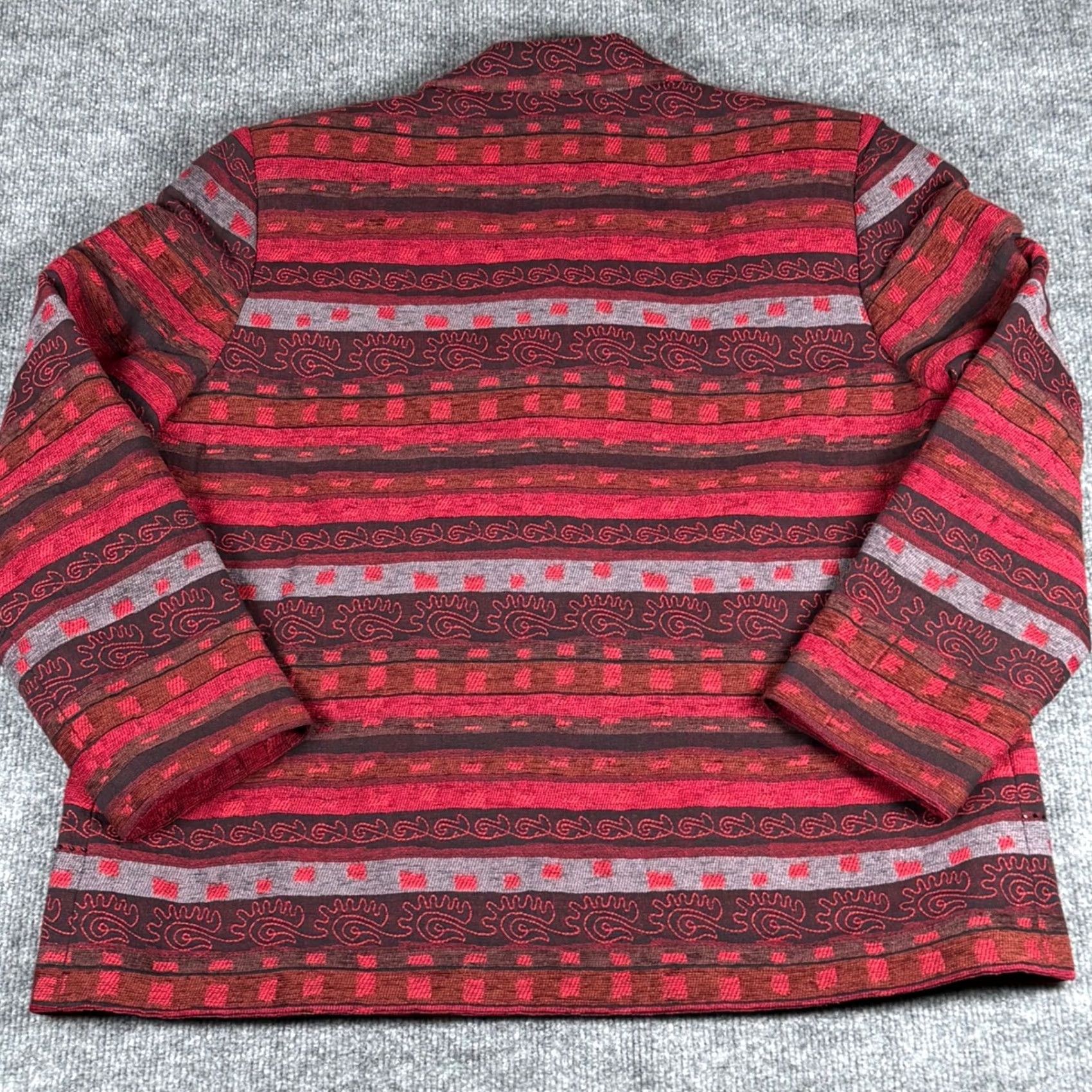 Vintage VINTAGE Alfred Dunner Women Jacket Geometric Beaded Open Front Fall Spring Casual Workwear Womens (12) Red Size XL / US 12-14 / IT 48-50 - 6 Thumbnail