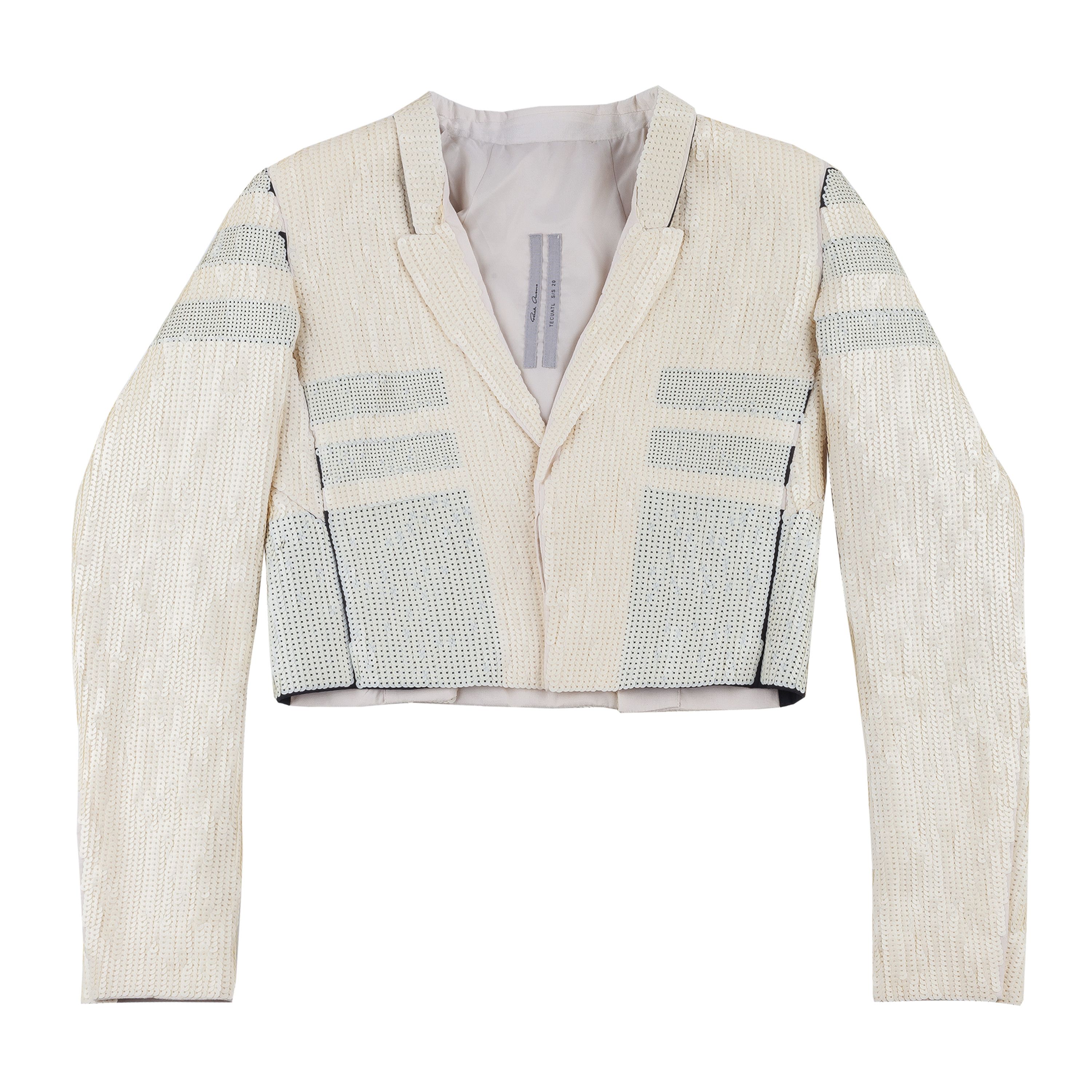 Rick Owens Cropped Sequins White Chalk Blazer Jacket (XS/S)