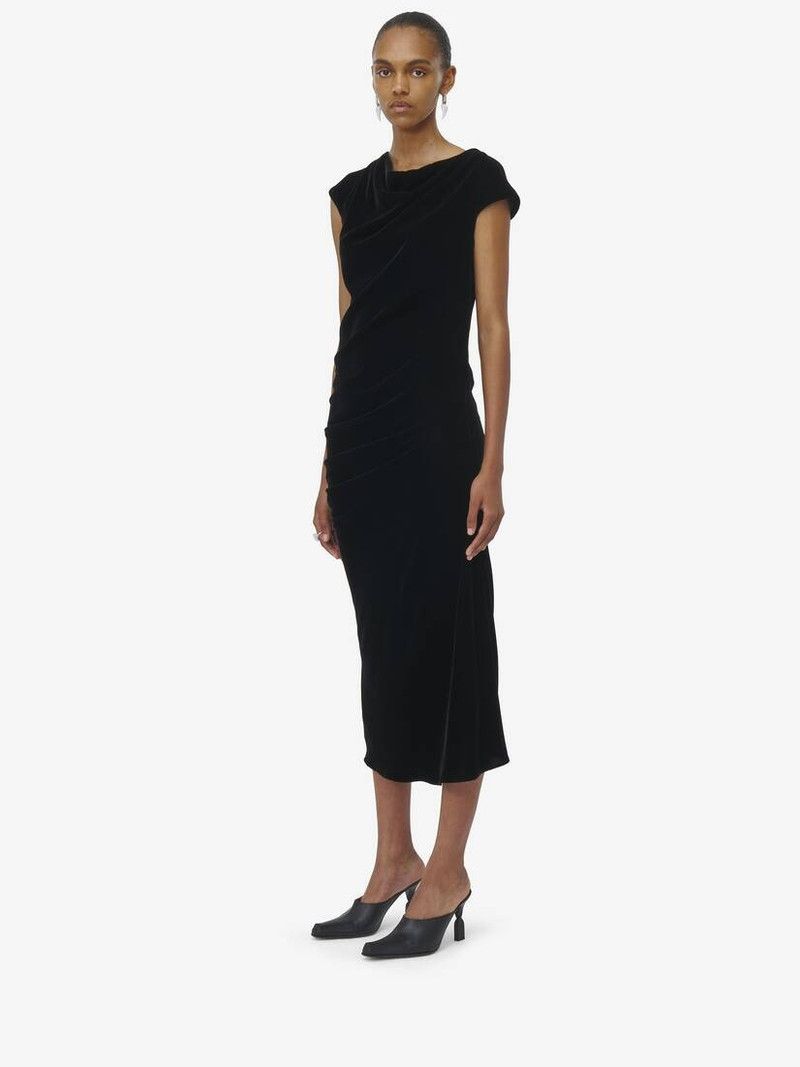 Alexander McQueen o1srvl11e0226 Asymmetric Draped Dress In Black Size S / US 4 / IT 40 - 4 Thumbnail