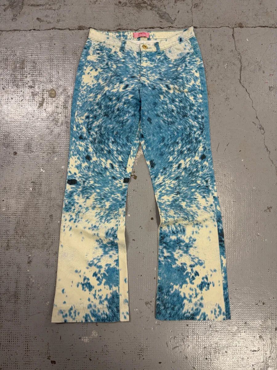 SS2001 Roberto Cavalli Blue & White Fury Movement Cow Print Pants