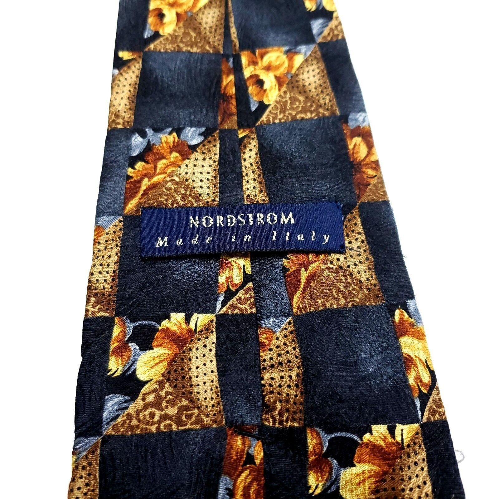 Nordstrom Nordstorm Gold Black Silk Tie Woven Check Size ONE SIZE - 4 Thumbnail