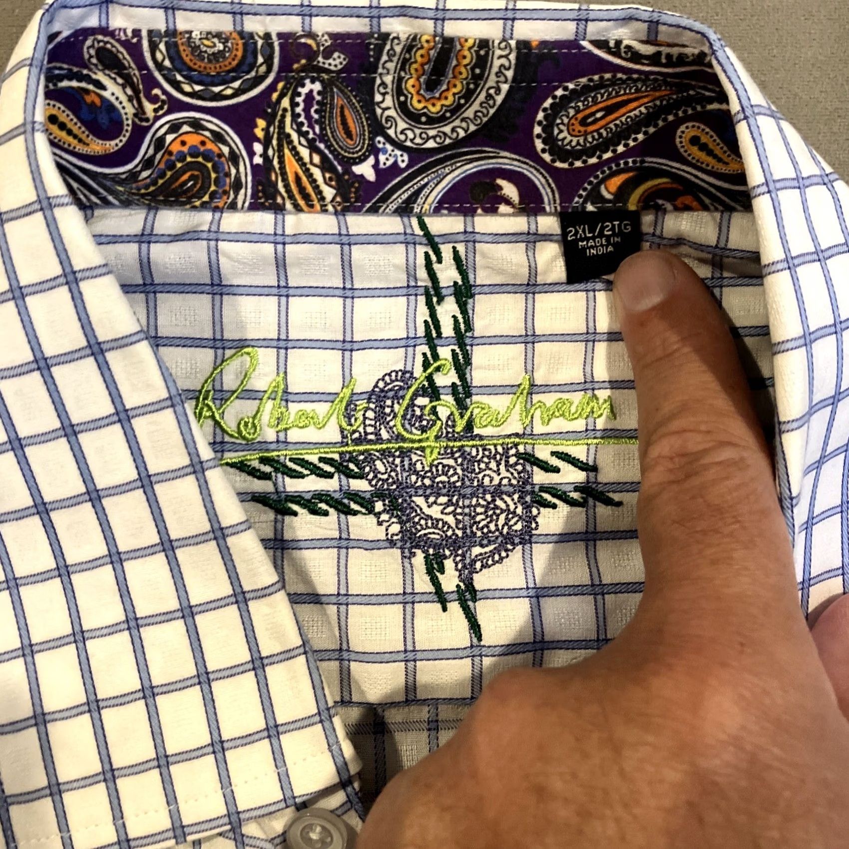 Robert Graham Robert Graham Button-Up Shirt Casual Box Check Blue 2XL Classic Fit Men’s Long Sleeve Cotton Button-Down Shirt Size US XXL / EU 58 / 5 - 4 Thumbnail