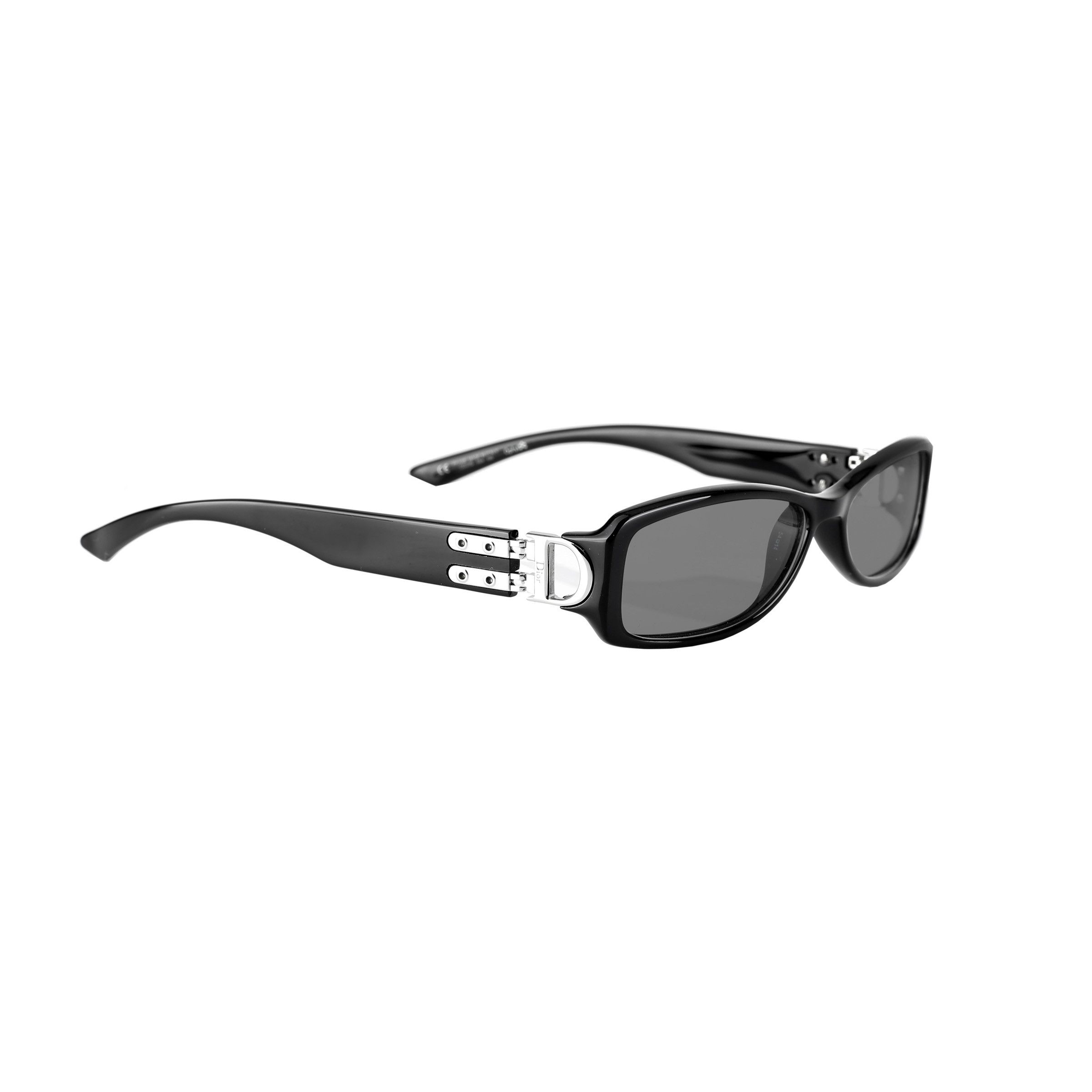Christian Dior '90s Lock Detail Black Rectangular Sunglasses