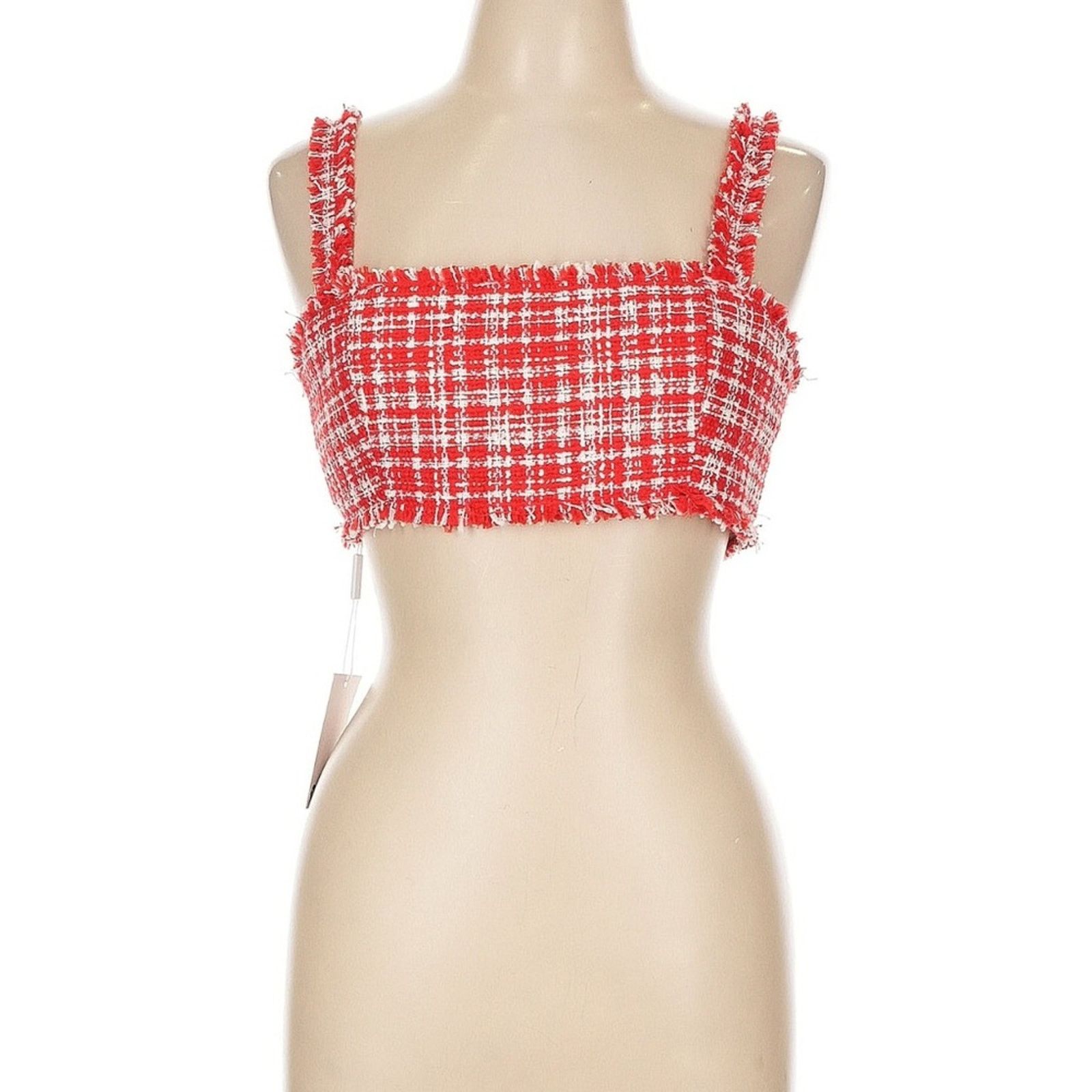 Self-Portrait NWT Self-Portrait Red Bouclé Crop Top - Size 8 - Red/White Size M / US 6-8 / IT 42-44 - 5 Thumbnail