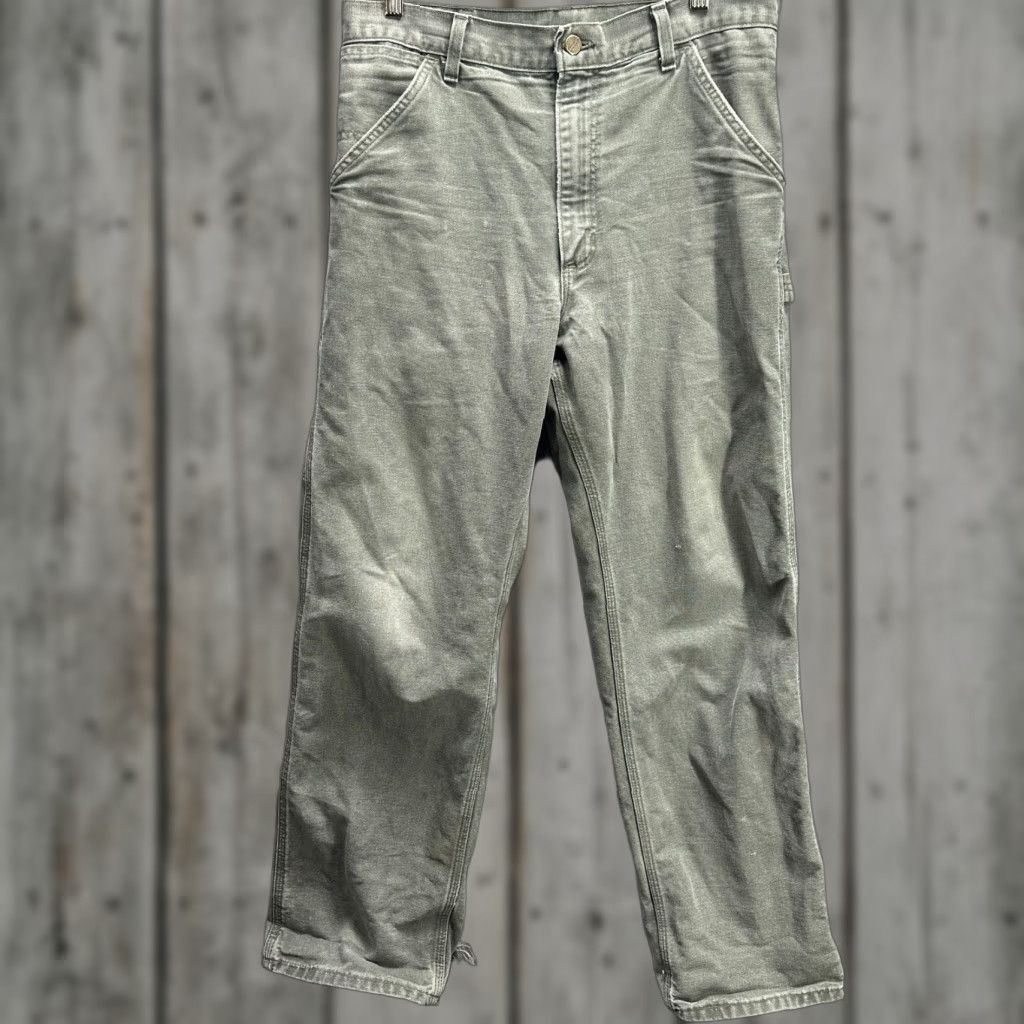 Carhartt Carhartt Pants Mens 33x28 Green Canvas Carpenter Workwear Utility Duck Pants Regular Front Zip Pockets Logo Mens Size US 33 - 1 Thumbnail