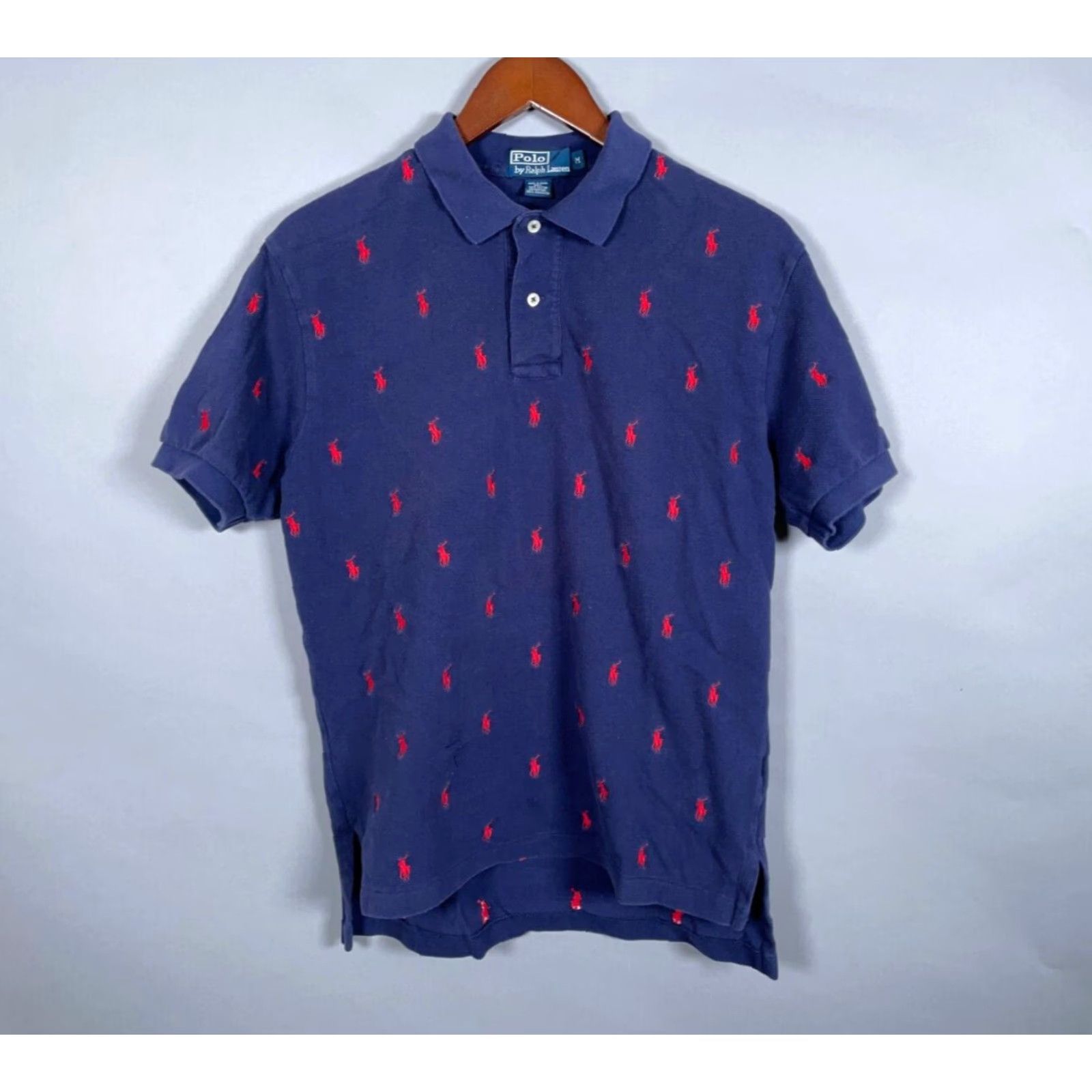 Polo Ralph Lauren VINTAGE Polo Ralph Lauren Polo Shirt Men Medium Dark Blue Red Geometric Embroidered 90s Preppy Size US M / EU 48-50 / 2 - 2 Thumbnail