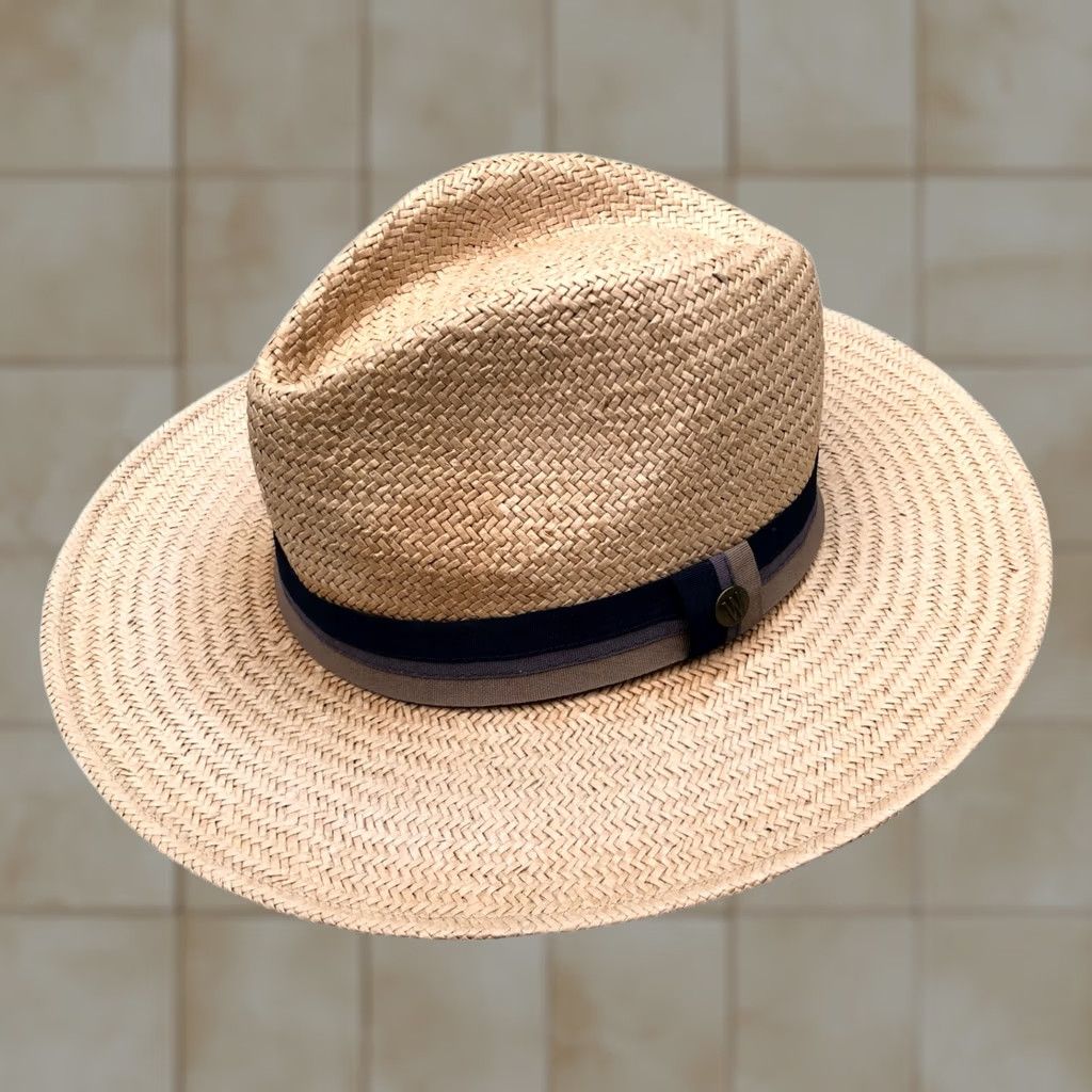 WALLAROO HAT COMPANY Turner Fedora Hat Men's M/L 100% Paper Straw Cap Wide Brim Beige Fedora Hat Mens M/L Wide Brim Straw Cap
