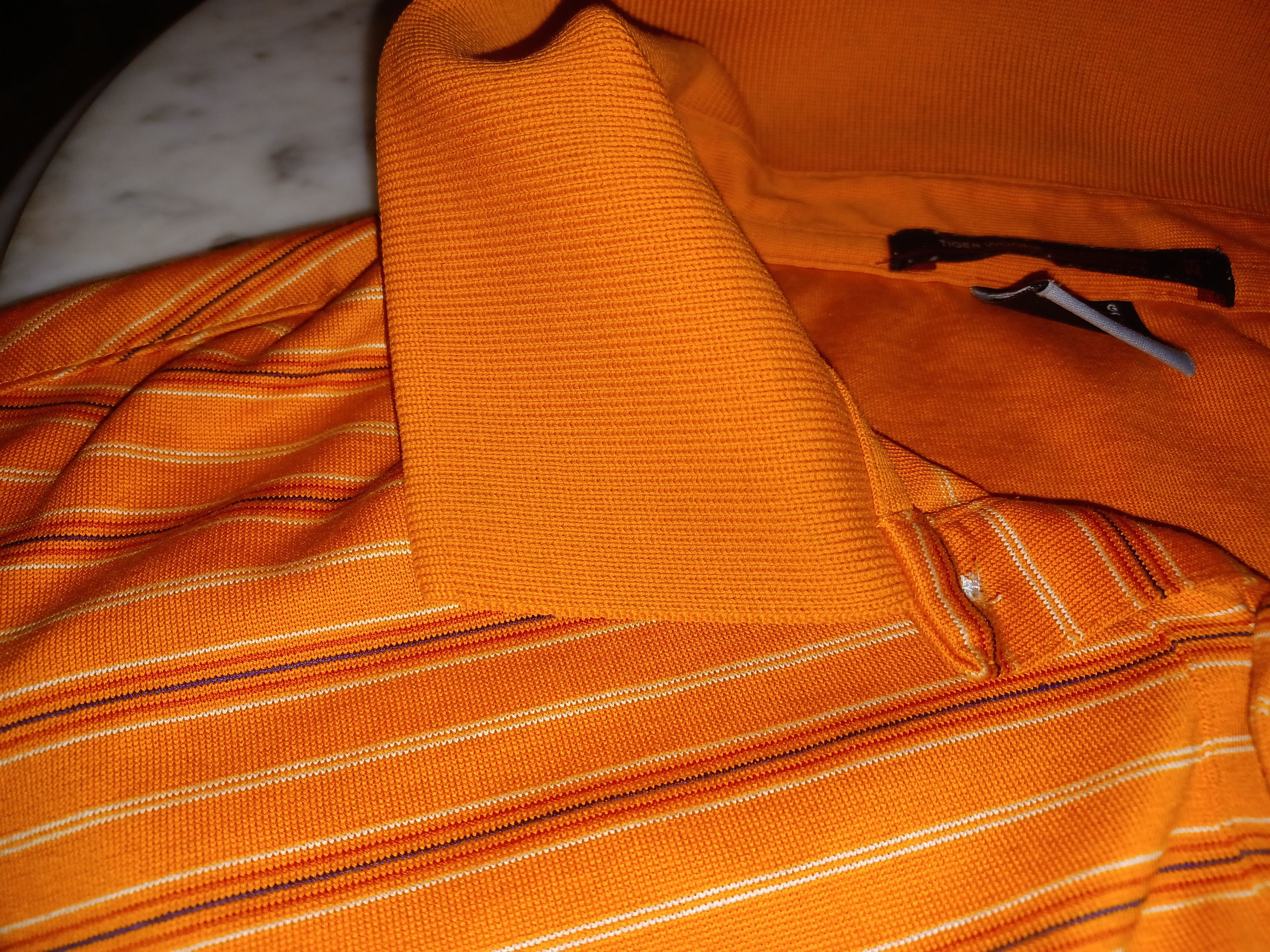 Other Tiger Woods Men's Polo Shirt Large Orange Stripes Size US L / EU 52-54 / 3 - 6 Thumbnail