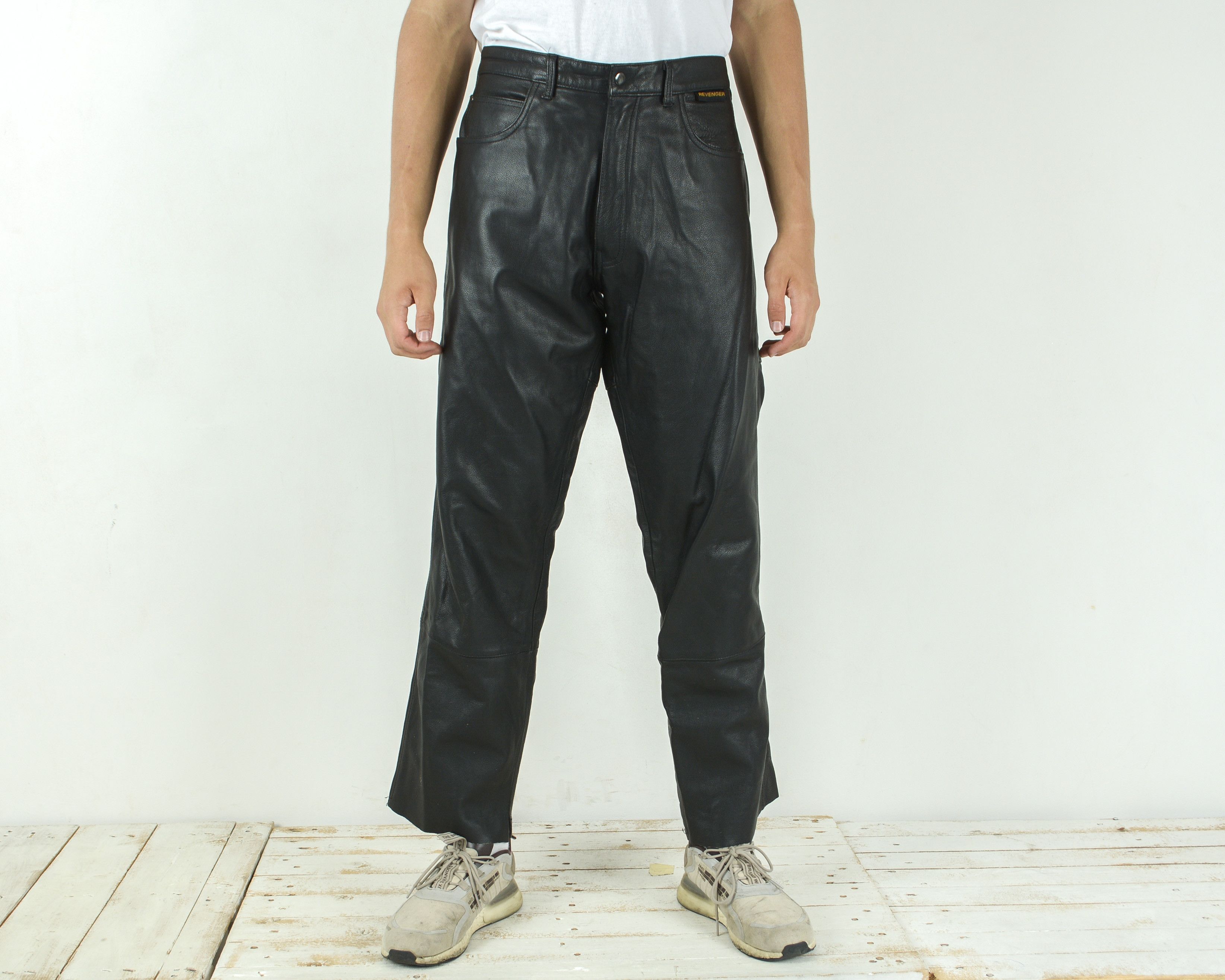 Leather × Revenge × Vintage REVENGER W36 L32 Straight Leg Leather Pants Trousers Moto L Size US 36 / EU 52 - 1 Thumbnail