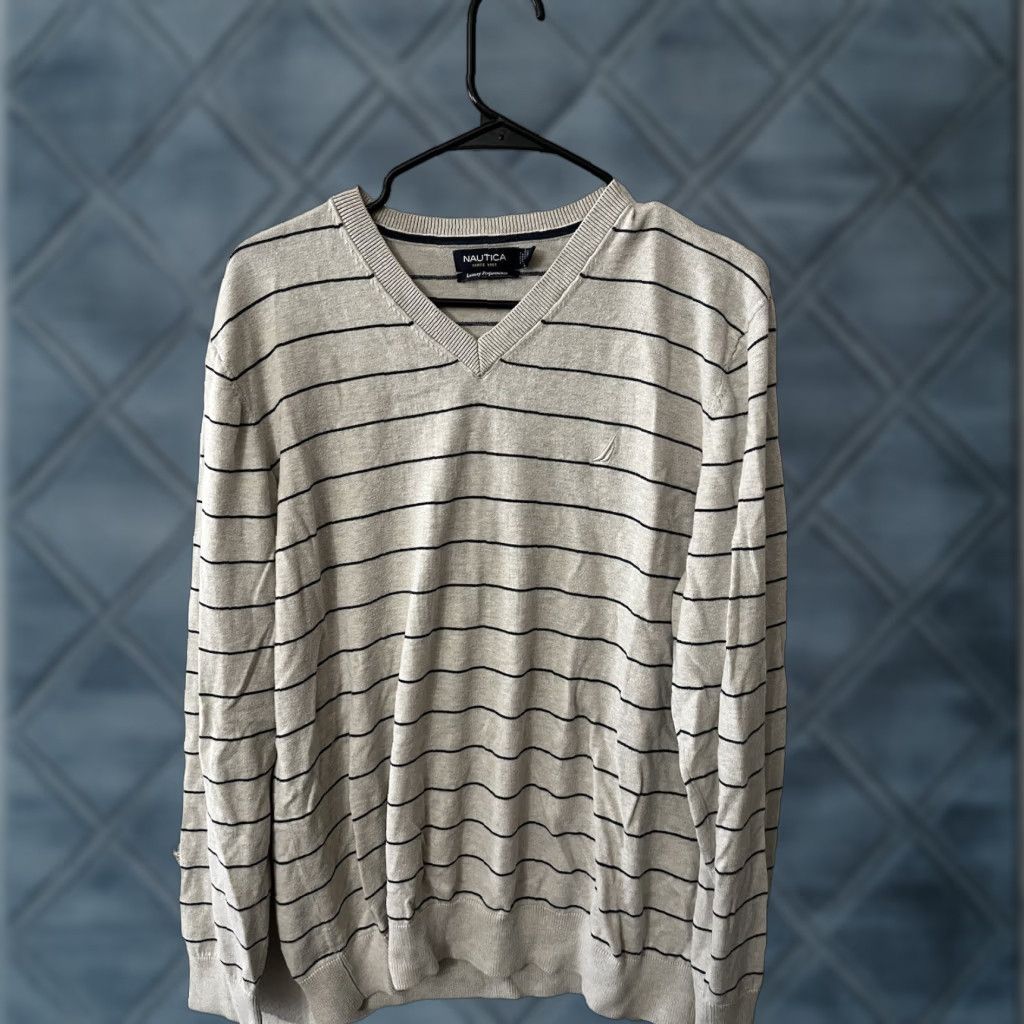 Nautica VINTAGE Nautica XL Long Sleeve Striped V-Neck T-Shirt Gray Men's Luxury Performance Classic Size US XL / EU 56 / 4 - 1 Thumbnail