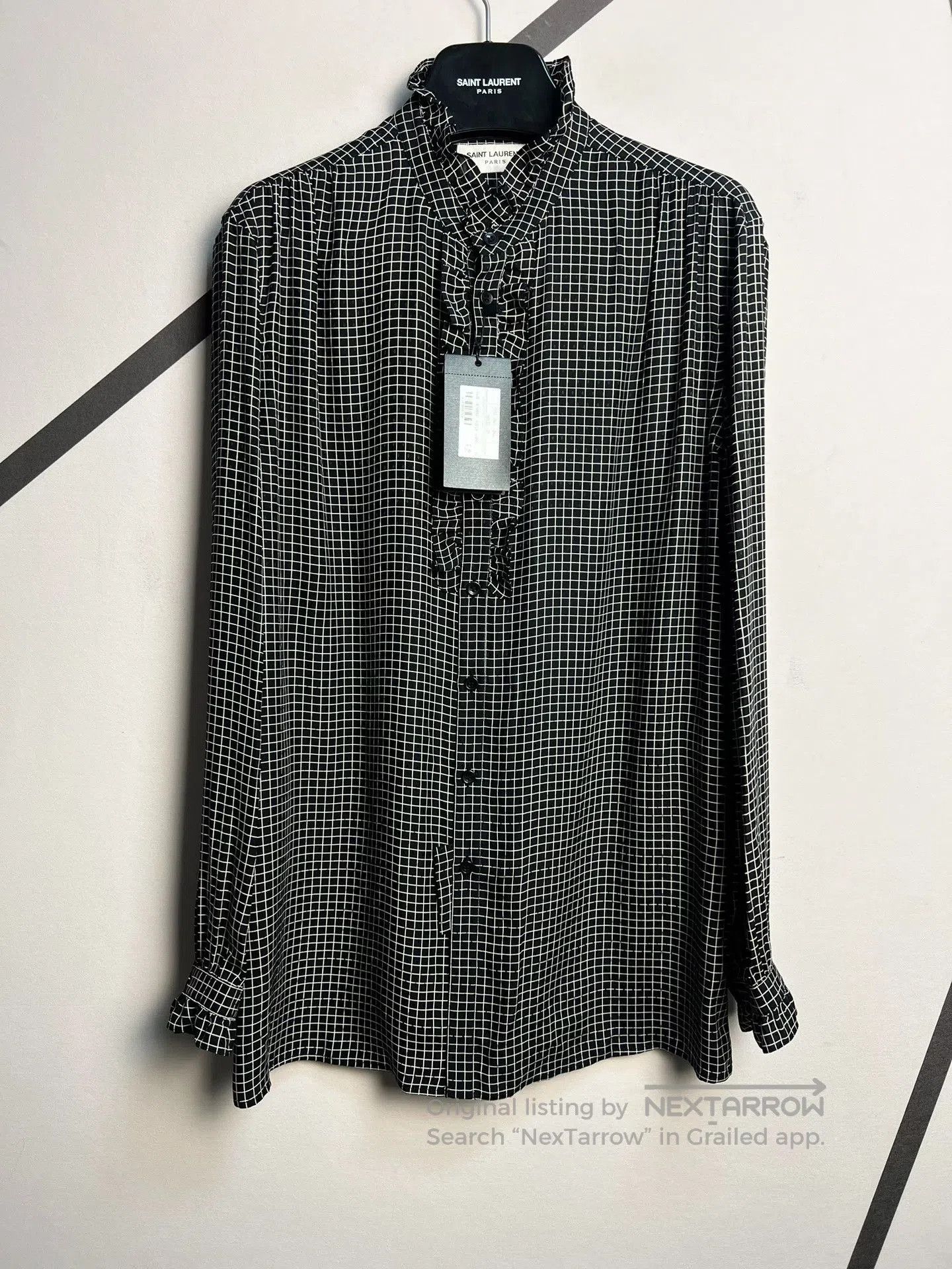 Saint Laurent Paris Saint Laurent SLP 2022 Runway Ruffled Grid Silk Shirt. Size S / US 4 / IT 40 - 1 Thumbnail