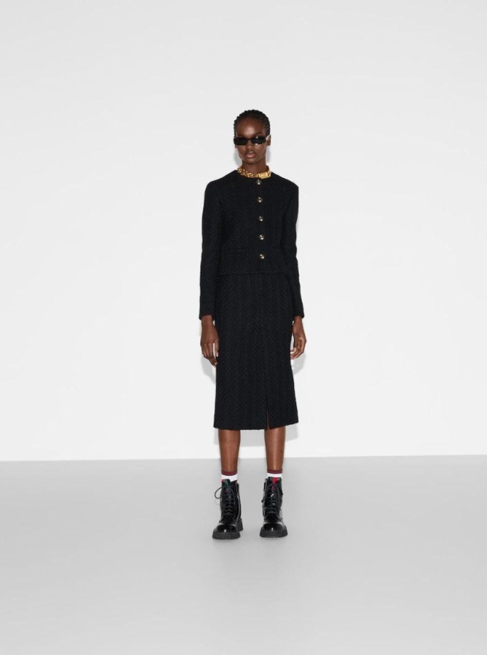 Gucci o1loc1c0226 797059 Tweed Damier Jacket in Black Size L / US 10 / IT 46 - 4 Thumbnail