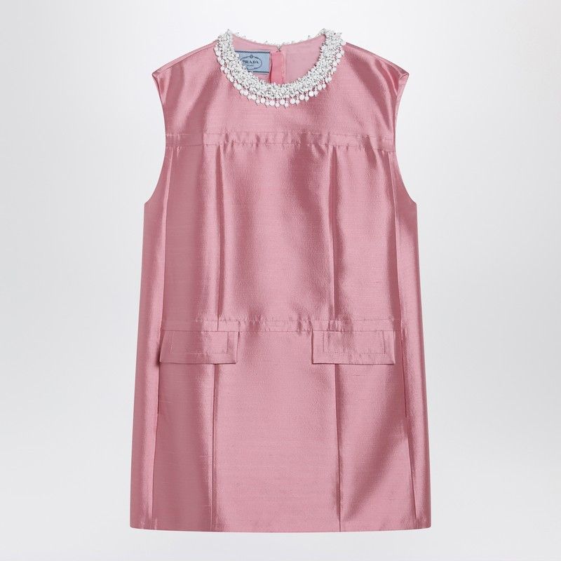 Prada Prada Short Wool And Silk Dress In Pink With Rhinestones Size XS / US 0-2 / IT 36-38 - 1 Thumbnail