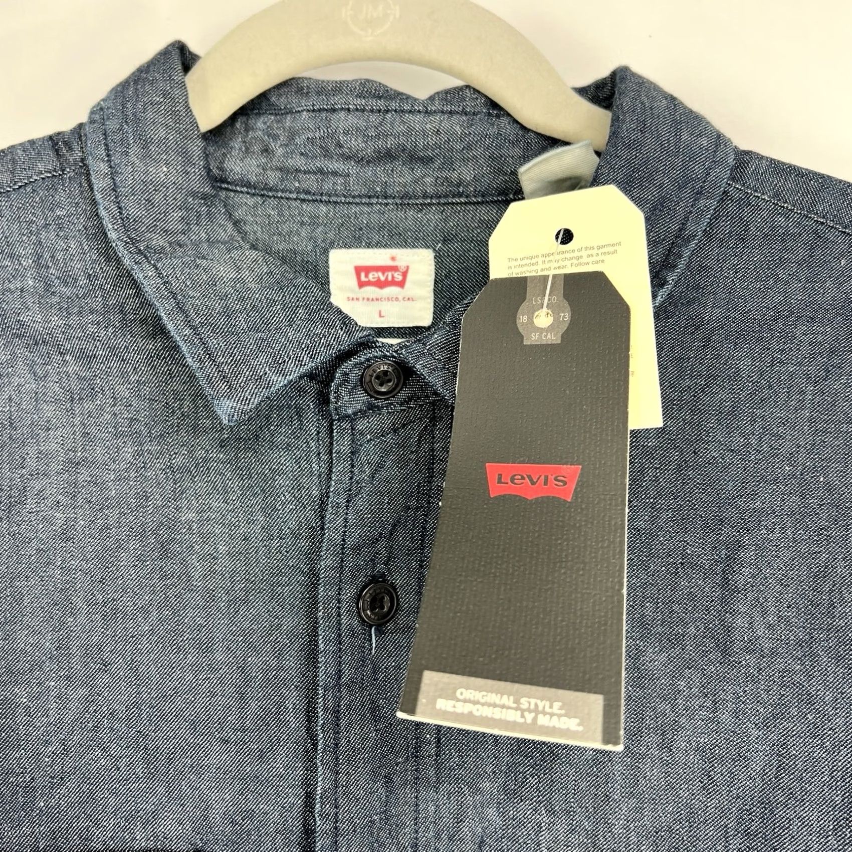 Levi's Levi's Made & Crafted New Standard Shirt Dark Wash Denim Relaxed Fit Long Sleeve Button-Up Size L Blue Mens Fashion Western Travel Winter Size US L / EU 52-54 / 3 - 3 Thumbnail