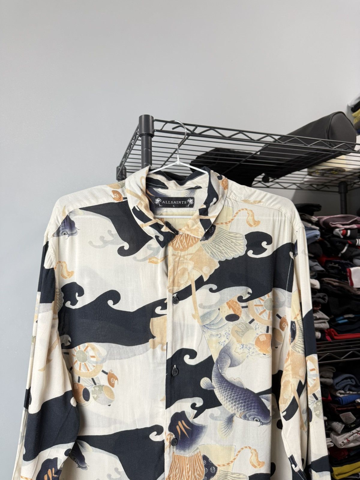 Allsaints AllSaints Pattern Japan Fish Print Shirt Luxury Retro Style Size US L / EU 52-54 / 3 - 2 Thumbnail